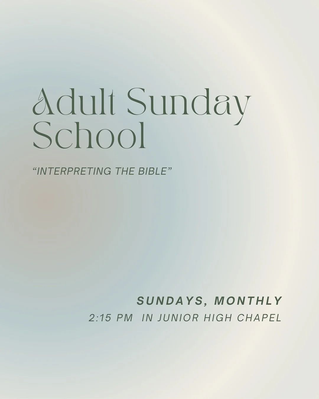 📣 This Week&rsquo;s Announcements

🔹We will be having Adult Sunday School next Sunday, October 19th at 2:15pm. The focus will be on interpreting the Bible on your own. Join us as we learn more about God and how to read His Word together!

🔹 Octobe