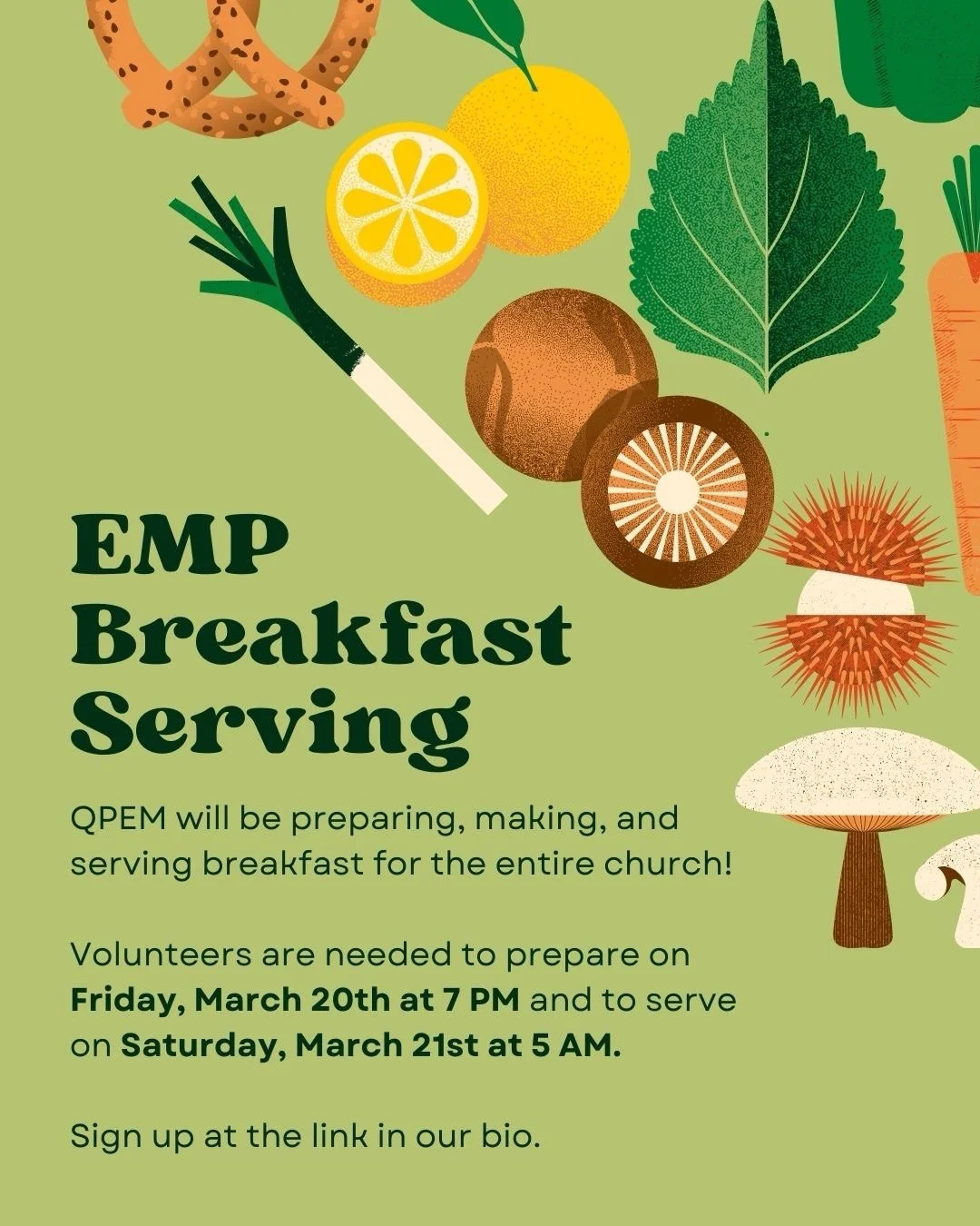 📣 This Week&rsquo;s Announcements

🔹 QPEM will be cooking and serving breakfast as part of our yearly contribution to the greater church during lent season. This is a great opportunity to serve alongside our QPEM brothers and sisters to serve the o