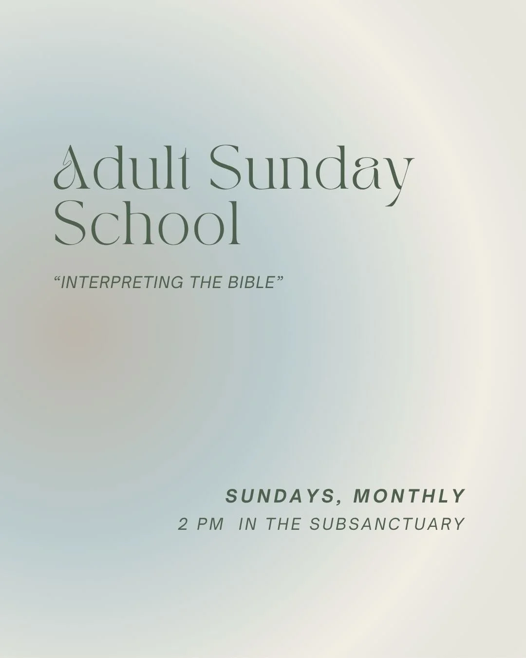 📣 This Week&rsquo;s Announcements

🔹 We will be continuing our Adult Sunday School this Sunday, 4/19 from 2PM to 3:30PM in the Subsanctuary. The focus for this season is &ldquo;Foundations of Systematic Theology&rdquo;. Join us as we learn more abo