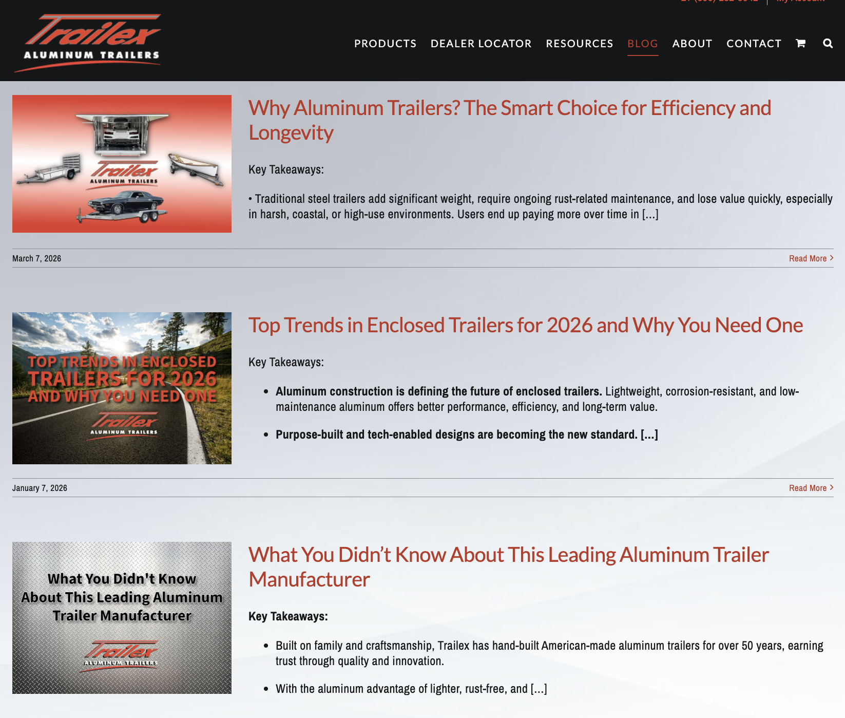 Screengrab of Trailex Trailer Blog page.