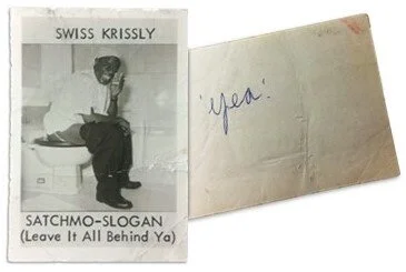 The front and back of Louis Armstrong’s “calling card.”