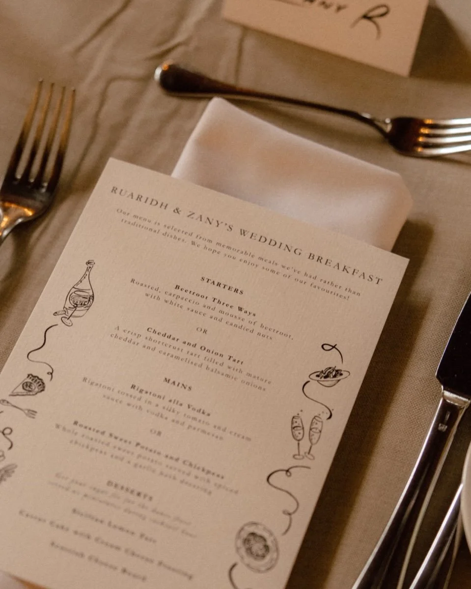 This bespoke veggie / vegan wedding menu for Zany + Ruaridh back in June was based on memorable dishes they&rsquo;d enjoyed together throughout their relationship.

Our menus are delicious of course, but we love it when discussing food sparks your im