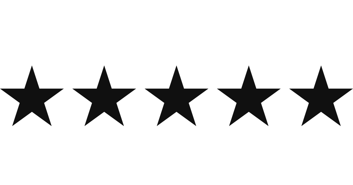 A blank five-star review rating graphic with five filled stars.