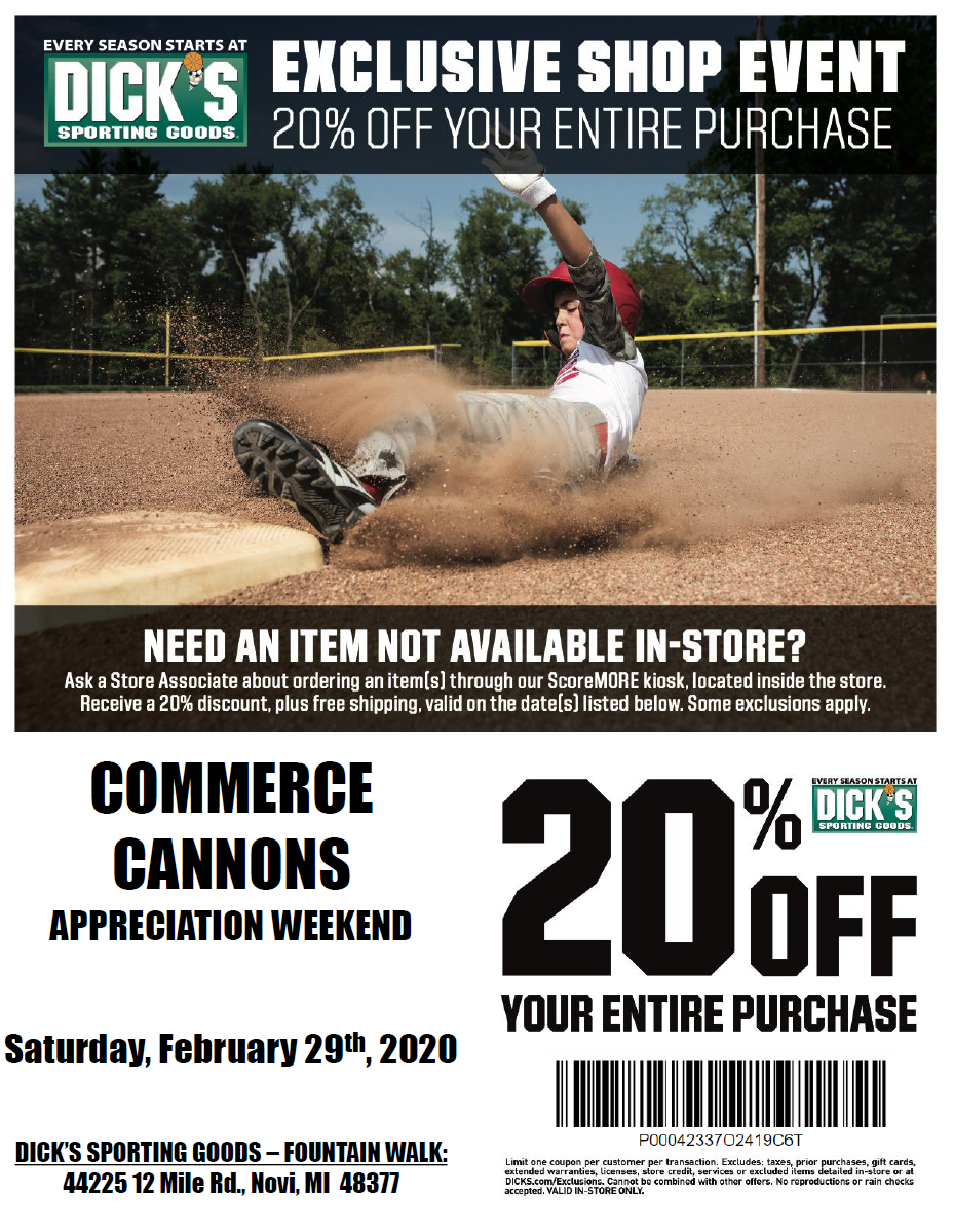 Gulerod Wrap Huddle Commerce Cannons: Dick's Sporting Goods Discount — Cannons Baseball