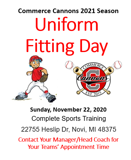 Cannons 2021 Uniform Fitting Day - SAVE THE DATE