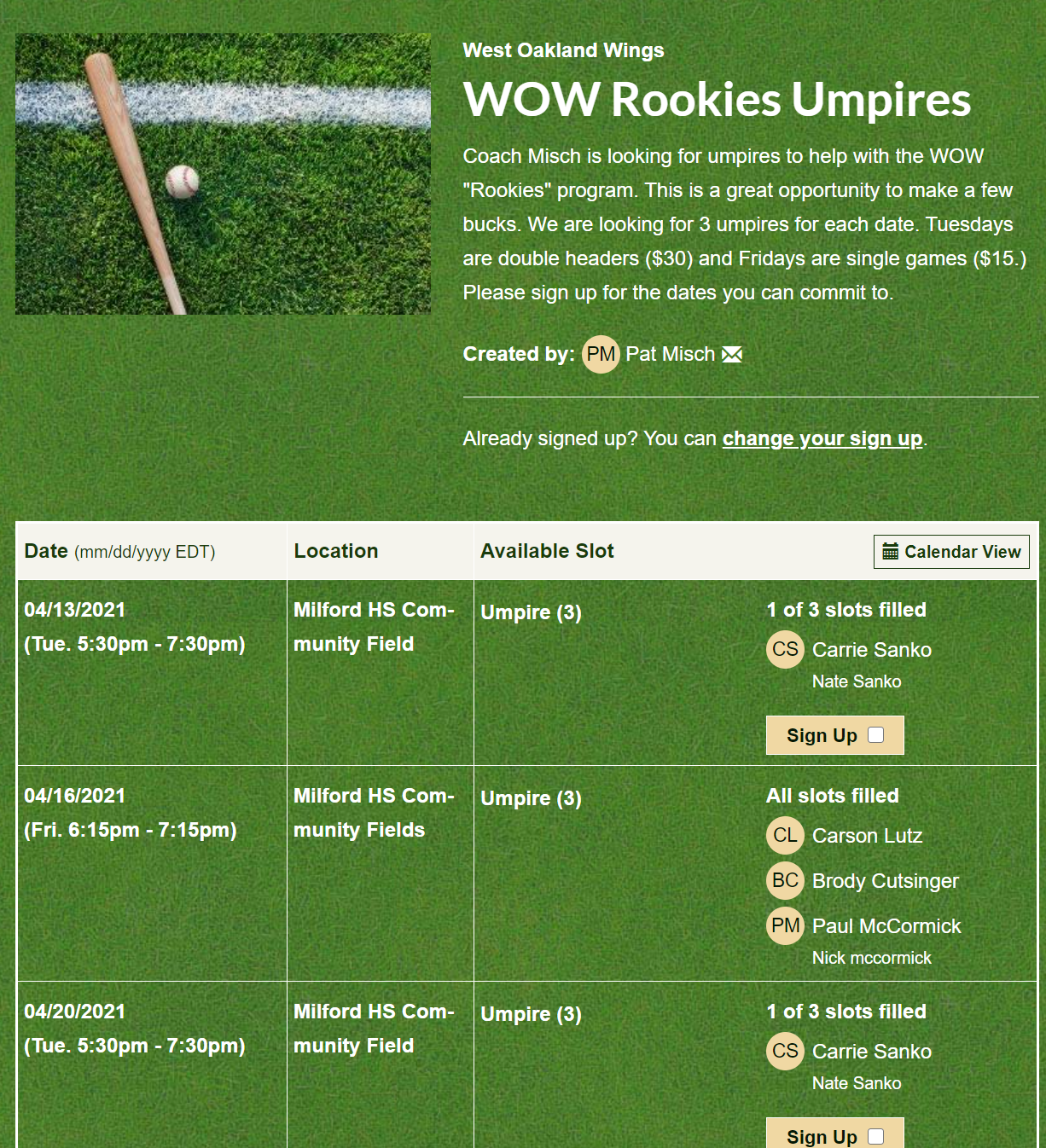 Rookies Baseball League -Umpires Wanted