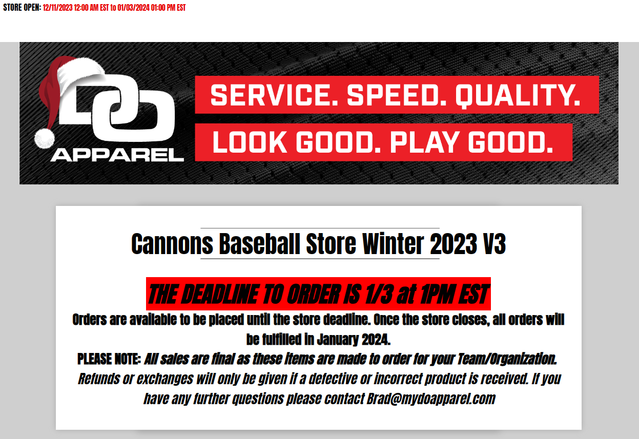 Cannons Winter Spirit Wear Store Open