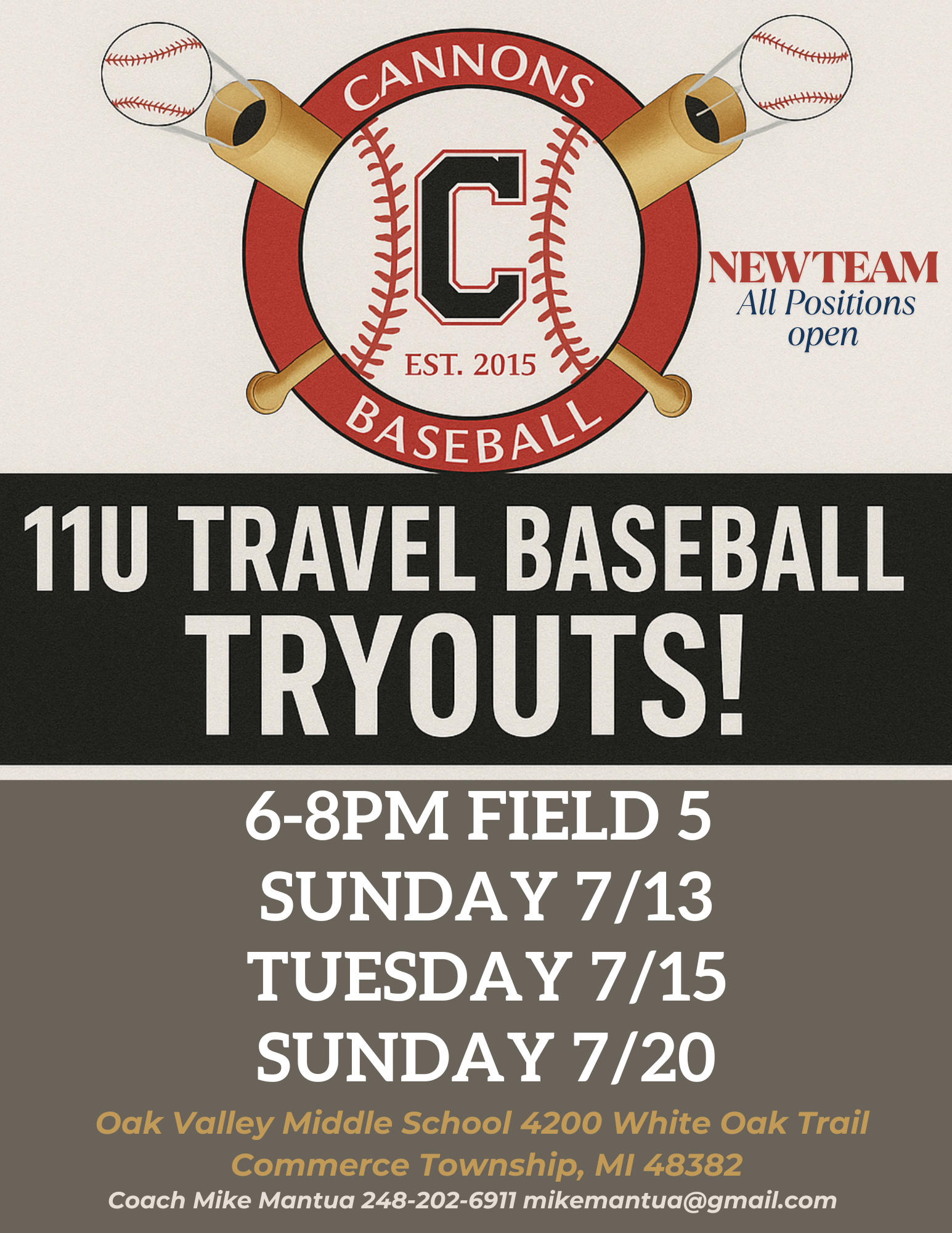Cannons Baseball 11U Tryouts Coming Soon for 2026 Season...