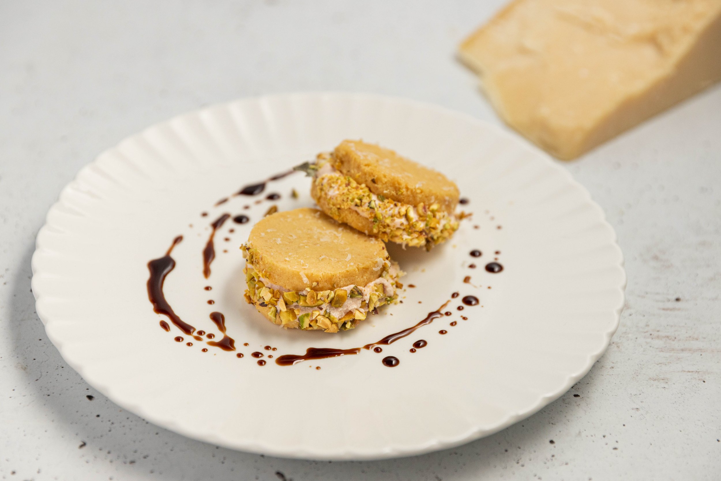 Luca Ciano's Parmigiano Reggiano & Sage Biscotti with Mortadella Mousse & Aged Balsamic