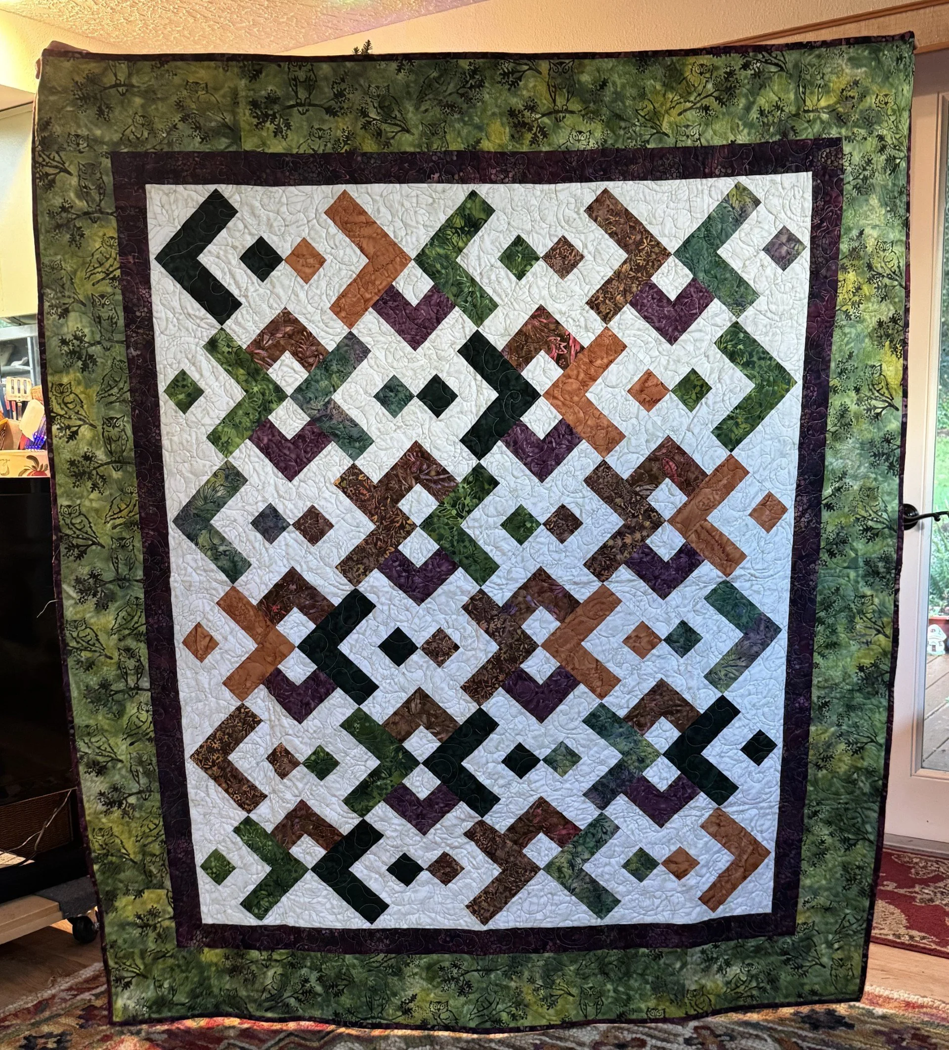 Batik Spring Owls by Barbara Freiday, Aromas, CA 56" x 66"