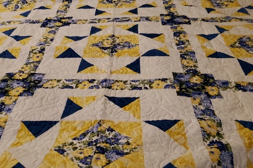 Yellow & Blue, Bright & Cheery by Kathleen Ellis, Sandy, OR 83" x 84"