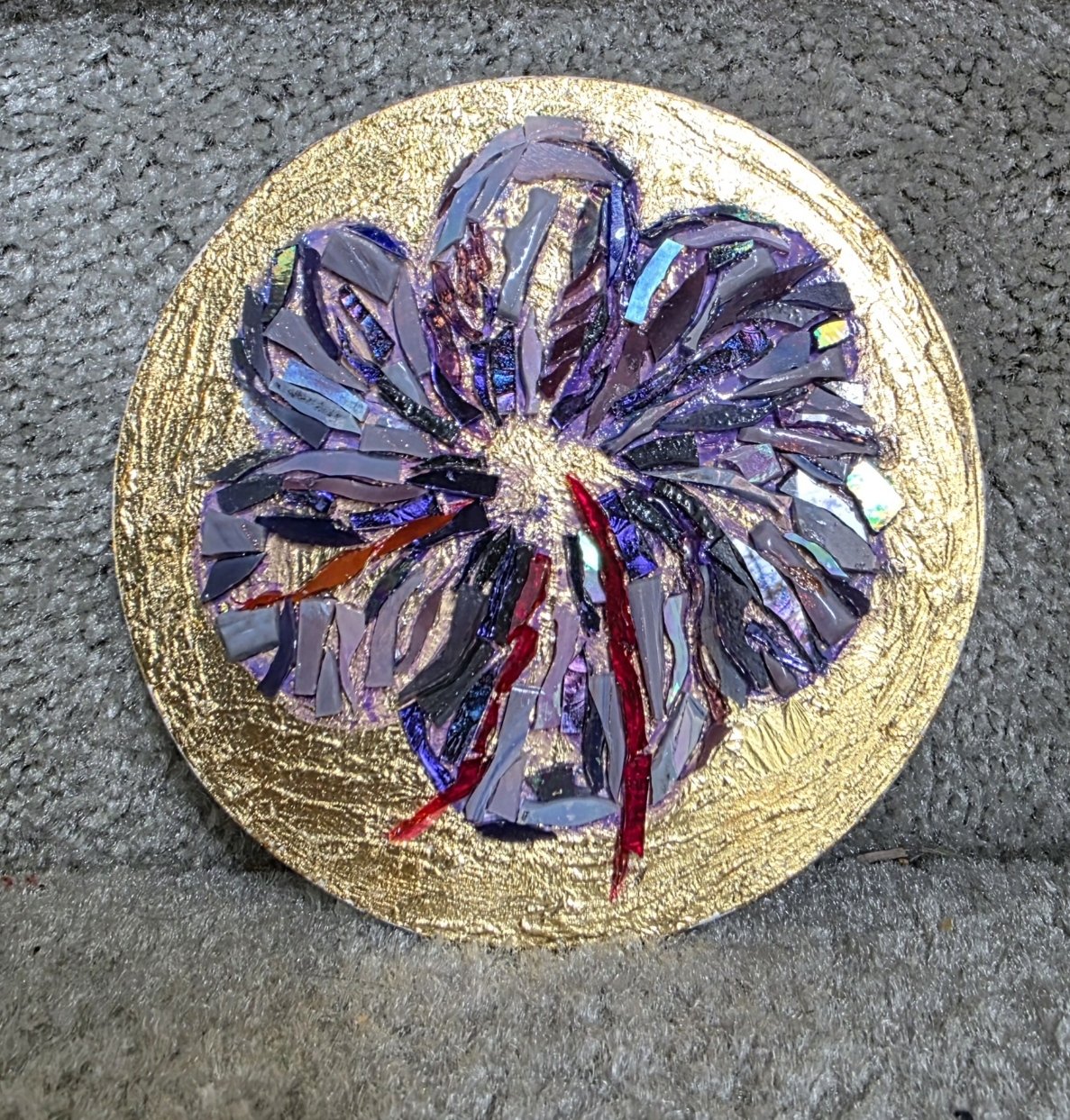 Artwork-gold leaf background, purple and red saffron flower mosaic
