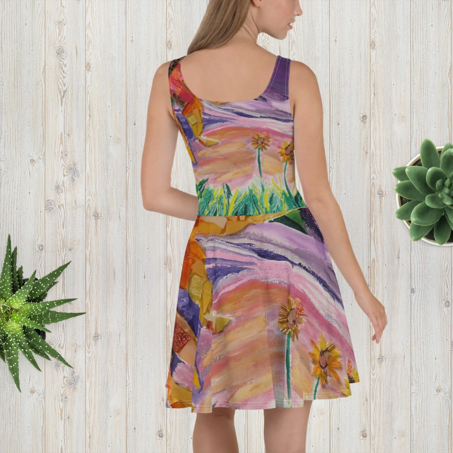 sunflower skater dress Scrawlgod Music Sunflowers Dress for Women Dresses Summer Midi Skater Dress with Short Sleeves Comfortable Wide Neck Swing Dress Short Sleeve Size 2XL