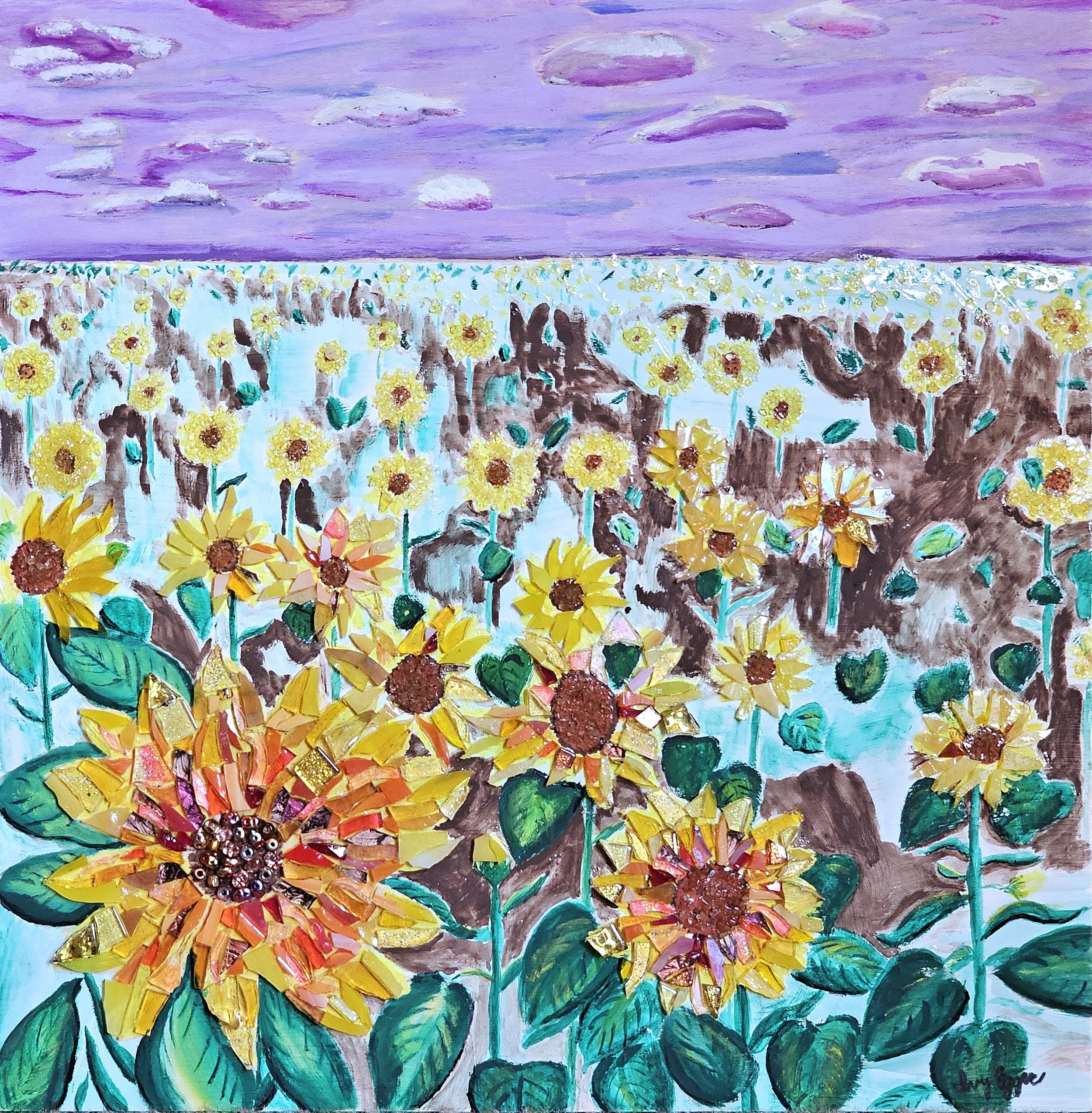Field of Happiness Sunflower mixed media mosaic