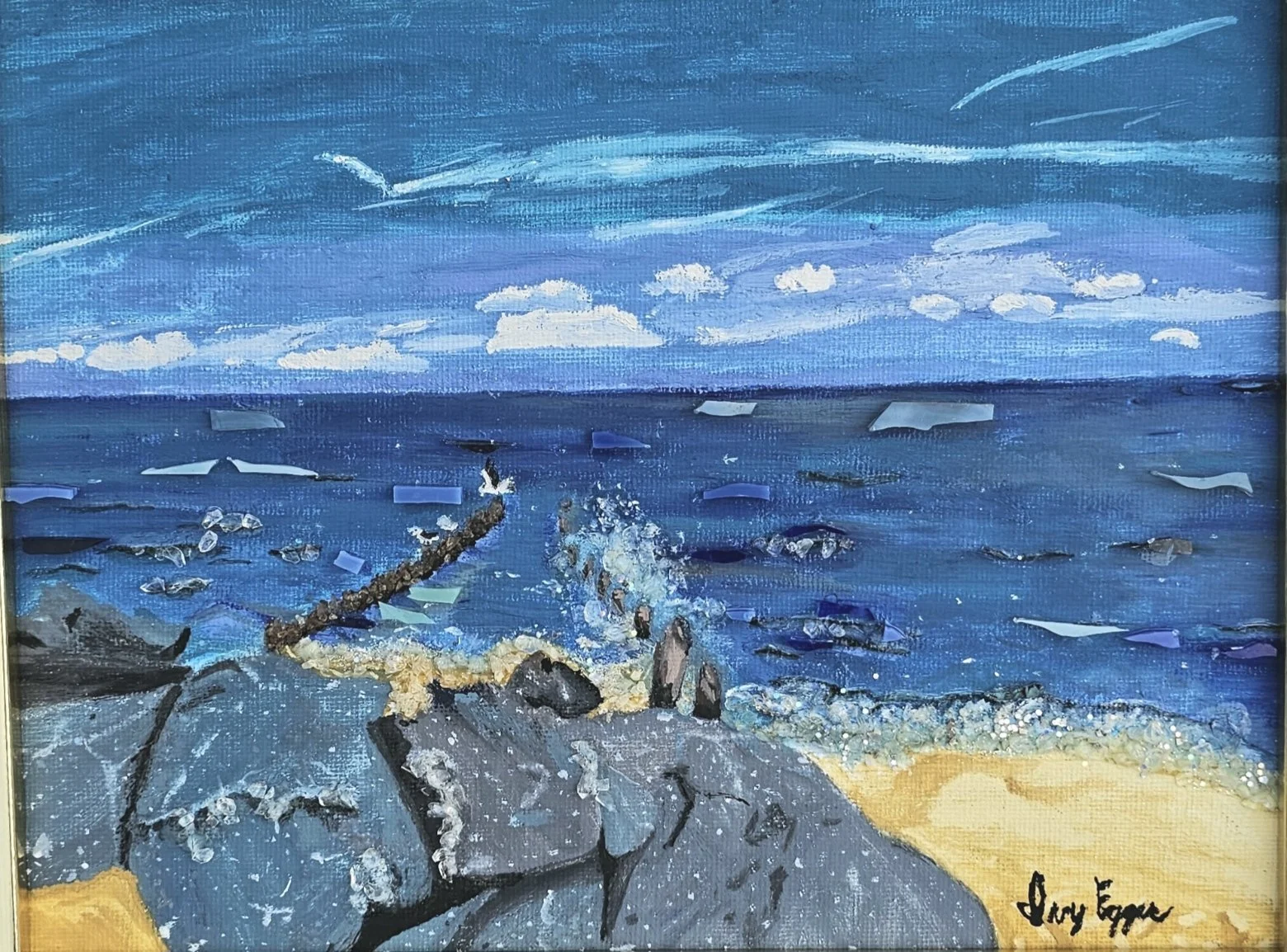 Hypnotic Surf framed mixed media mosaic Wall Art