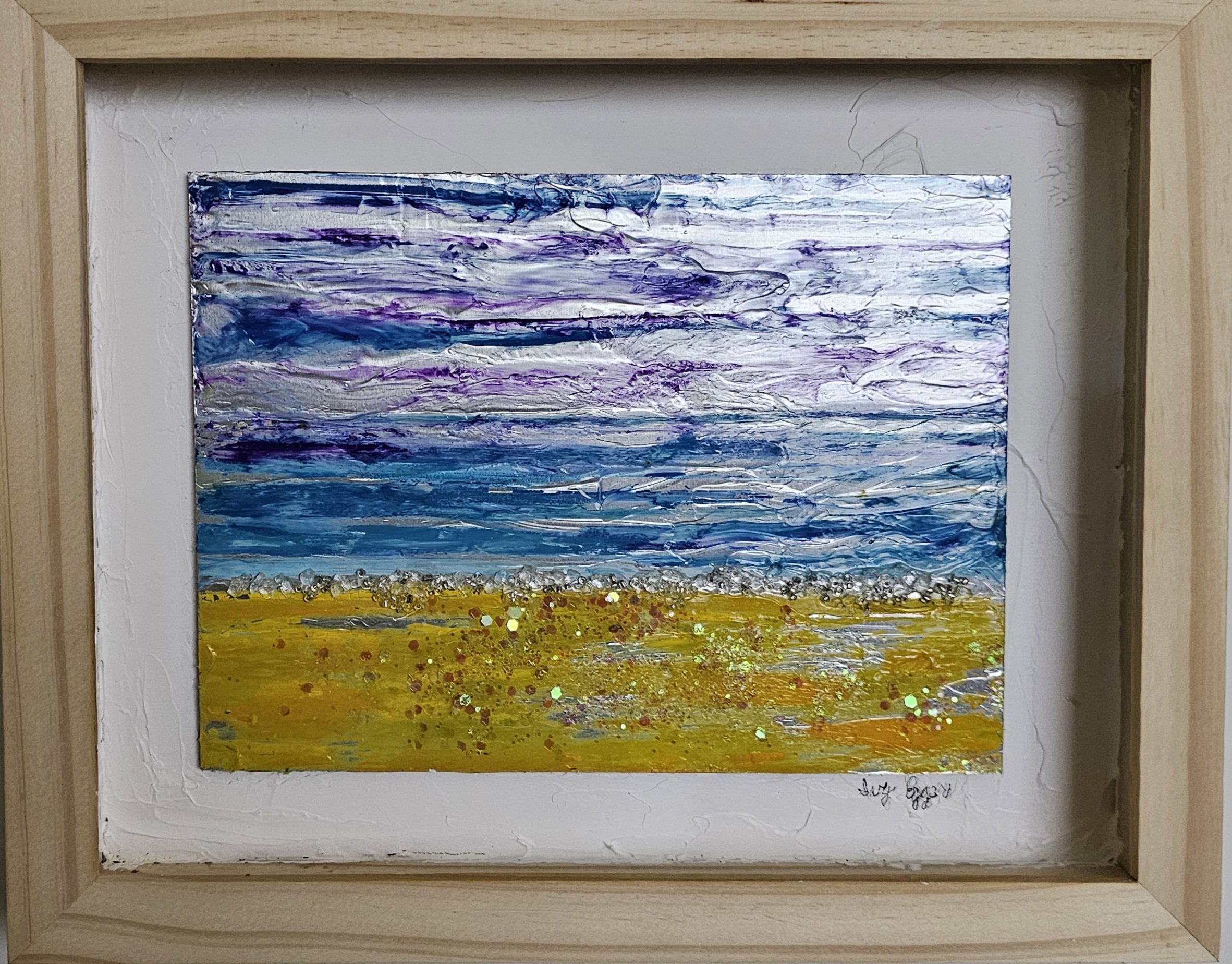 Yellow beach, blue, sea, purple, blue sky