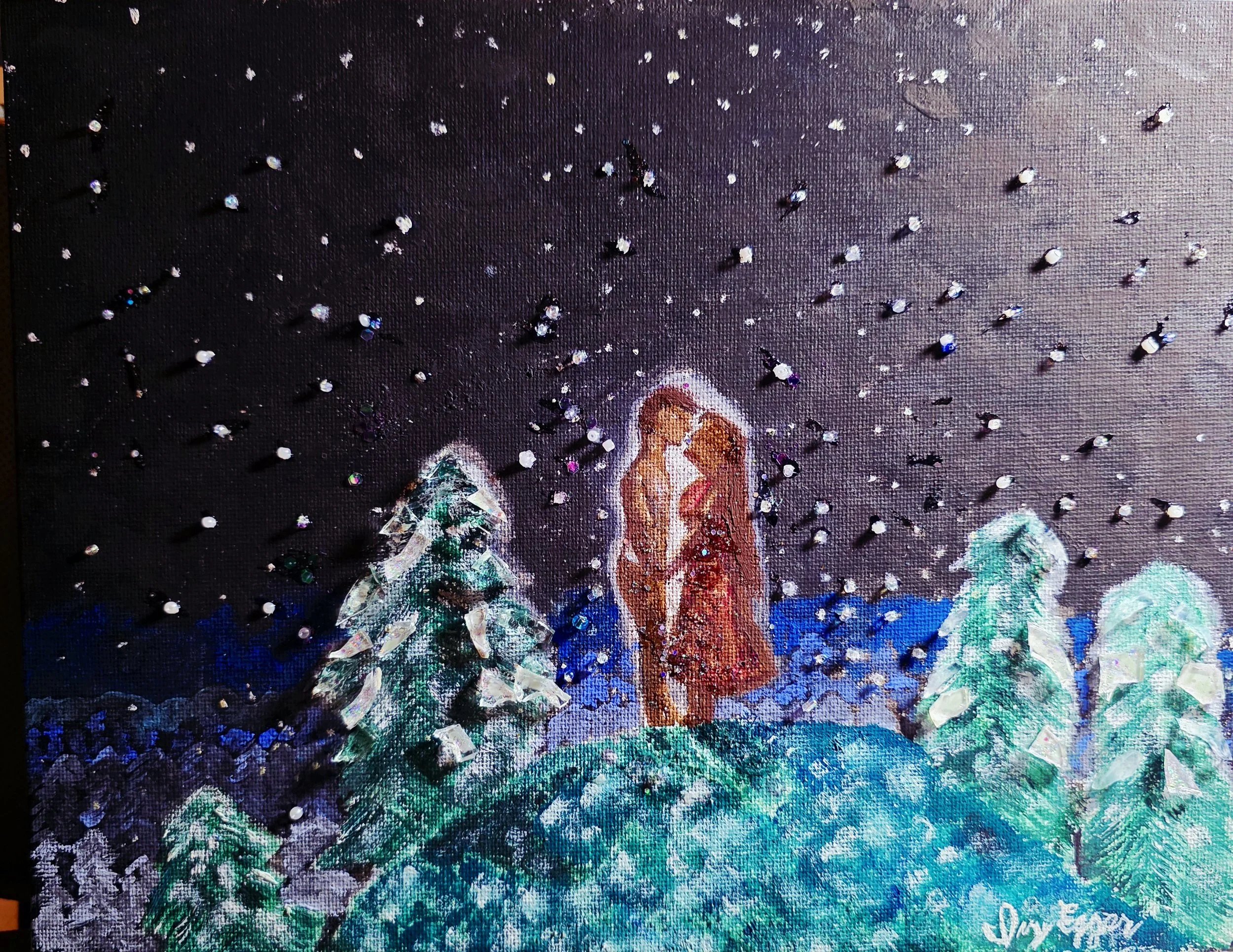 Snowy Smooch painting Wall Art