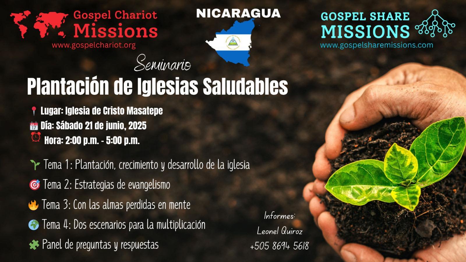 SEMINAR: HEALTHY CHURCH PLANTING. GOSPEL CHARIOT/SHARE MISSIONS LATINOAMERICA.  MASATEPE, NICARAGUA