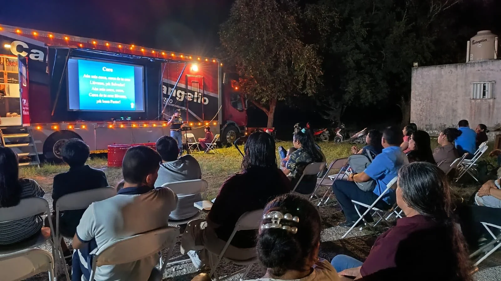 WEDNESDAY, APRIL 22, 2026.  EVENING PREACHING FROM THE GOSPEL CHARIOT/GOSPEL TRUCK OUTDOOR AT THE COMMUNITY PARK OF CHRIST CHURCH COLONY LAS ESTATES, WITH LOST SOULS IN MIND.