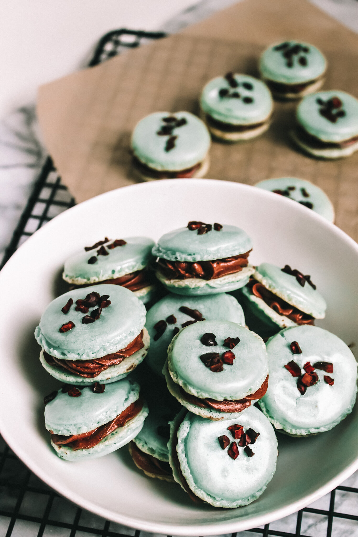 Mint Chocolate Chip Macarons (Gf)