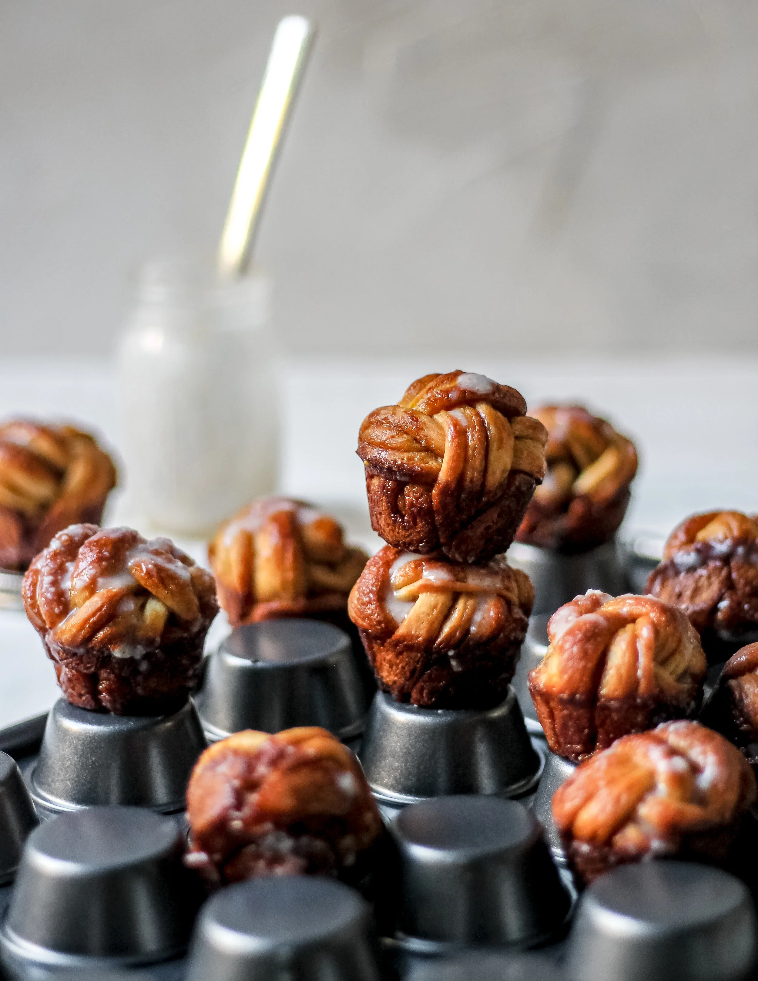 Cinnamon Brioche Mini Buns w/ Vanilla Bean Cream Cheese Glaze (GF)