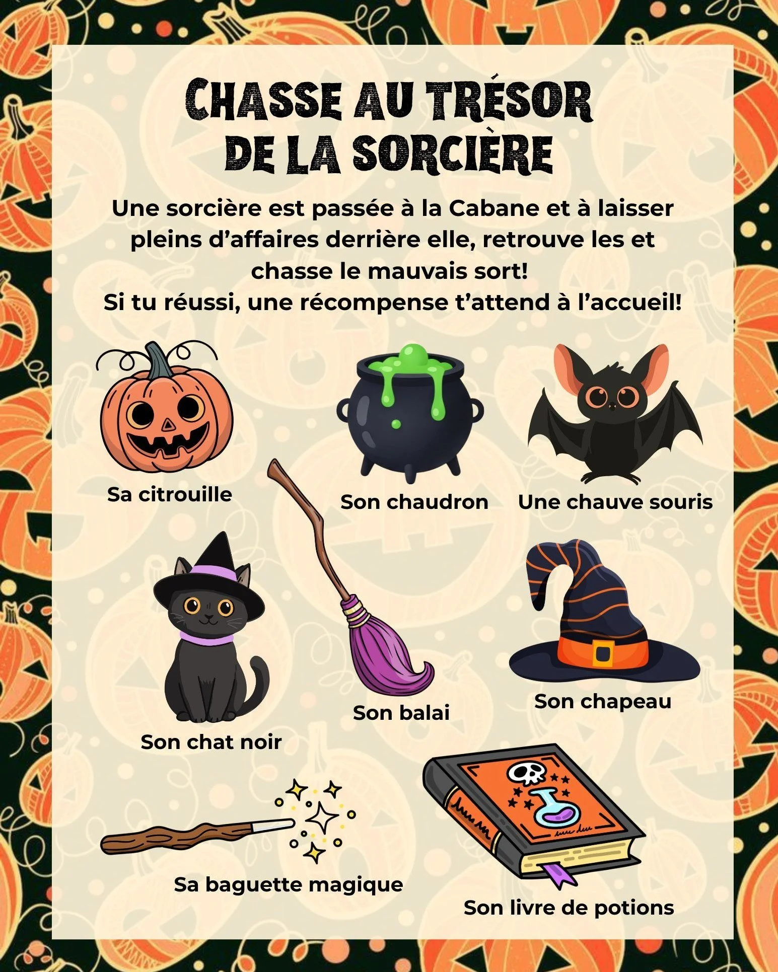 🎃 Votre costume d’Halloween est-il prêt?
Si oui, viens nous le montrer ce week-end à La Cabane! 👻✨
Au programme :
🧙‍♀️ Une grande chasse au trésor orchestrée par la sorcière de La Cabane 🕵️‍♂️
🍫 E