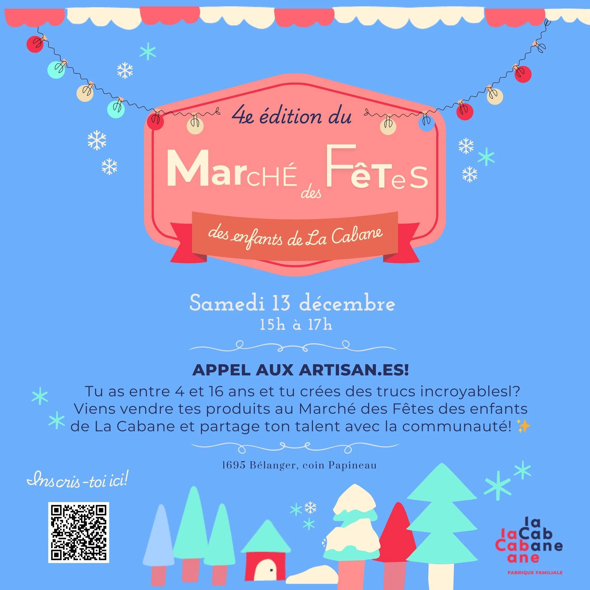 🎄✨ Le March&eacute; des f&ecirc;tes des enfants 2025 ouvre ses inscriptions aujourd'hui! ✨🎄

Le samedi 13 d&eacute;cembre, vos enfants peuvent briller en tant que jeunes entrepreneur&middot;e&middot;s lors de la 4e &eacute;dition du march&eacute;! 