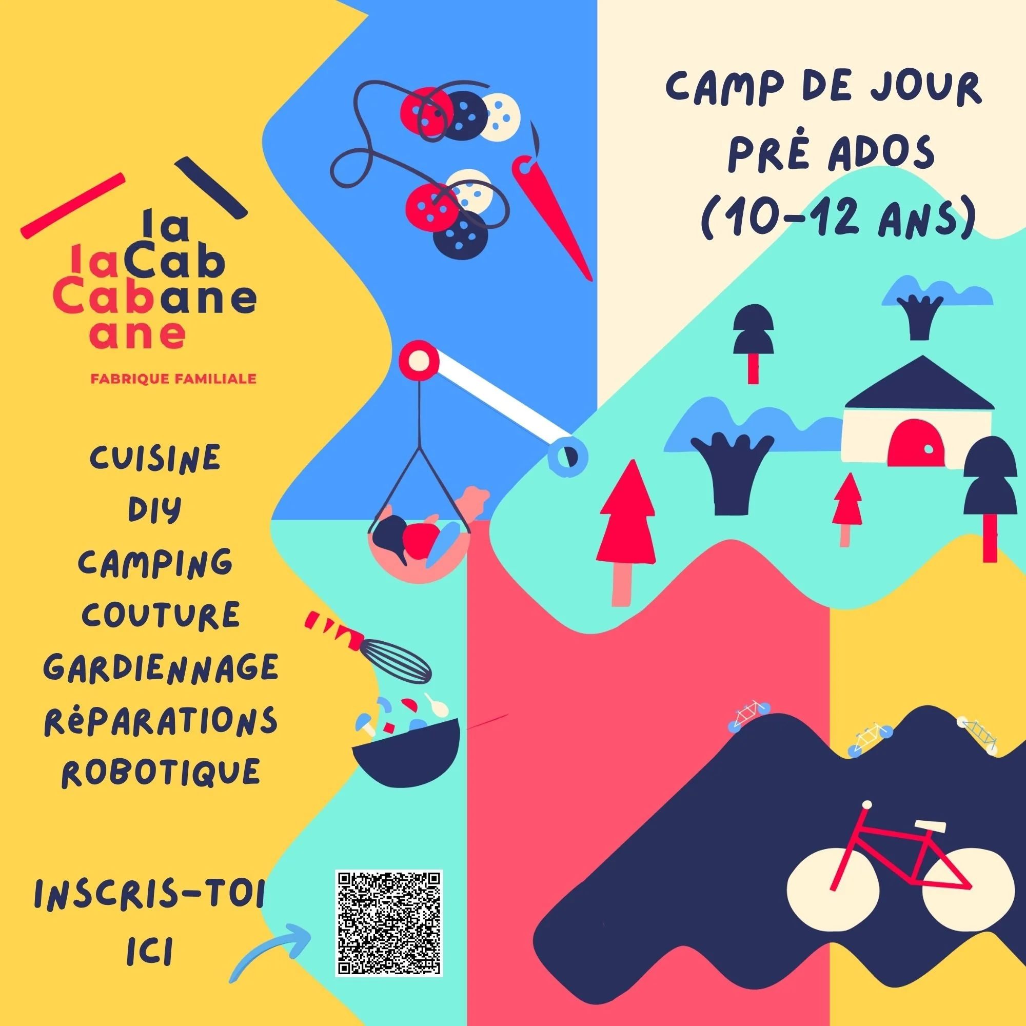 Camp de jour pour les pr&eacute;-ados (10&ndash;12 ans) 🌿

Un camp pour les jeunes qui ont envie d&rsquo;explorer, gagner en autonomie, d&eacute;couvrir de nouvelles passions et se faire de nouveaux ami&middot;es dans le quartier!

Cet &eacute;t&eac