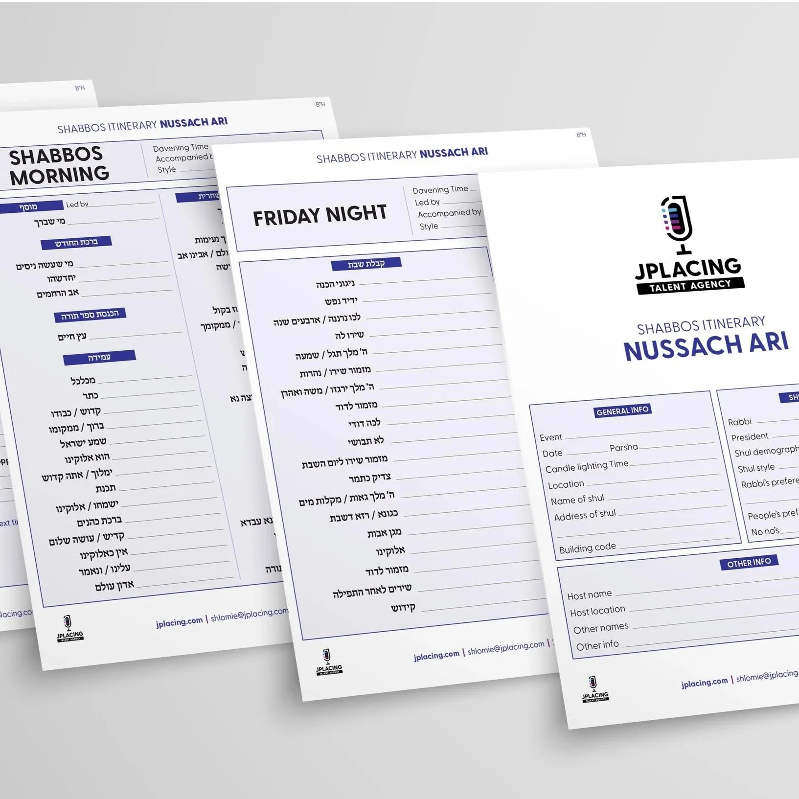 Shabbos Itinerary Nussach Ari