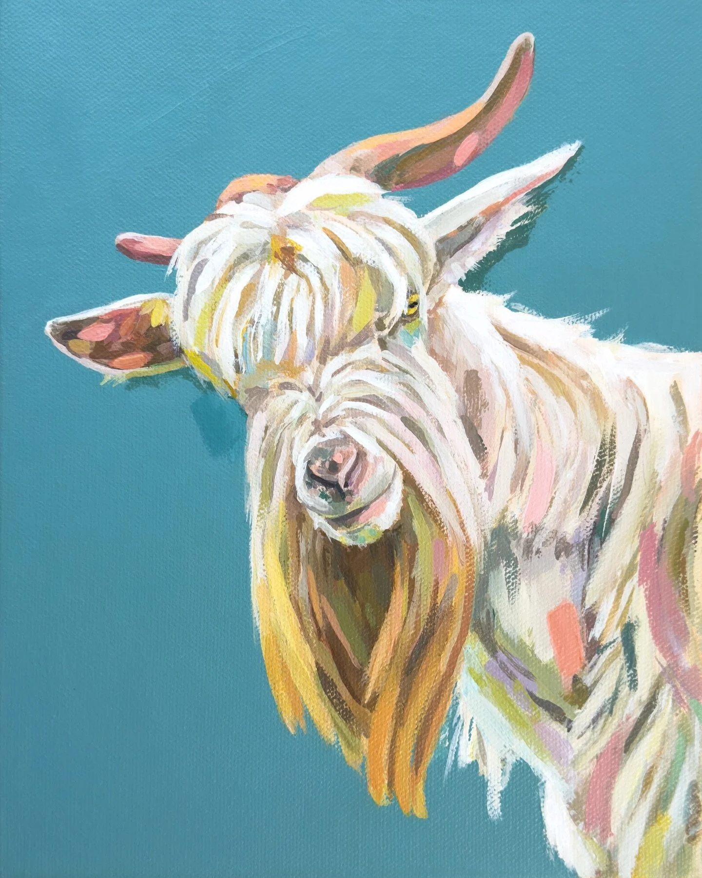Meet &lsquo;Colorful Kid&rsquo; part of my ongoing animal series. I wanted to capture his friendly curiosity. Think I nailed it?? 

8&rdquo;x10&rdquo; | acrylic on canvas

#animalartists #goatpainting #collectartwork