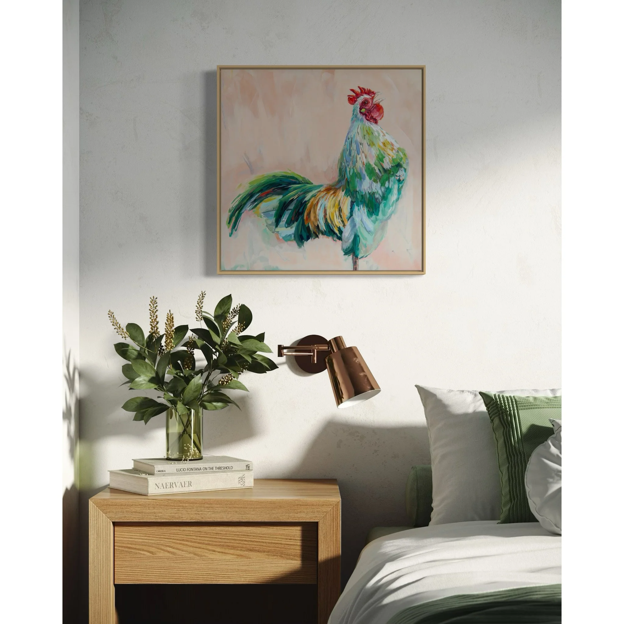 Colorful and expressive rooster painting by Kristen Preble