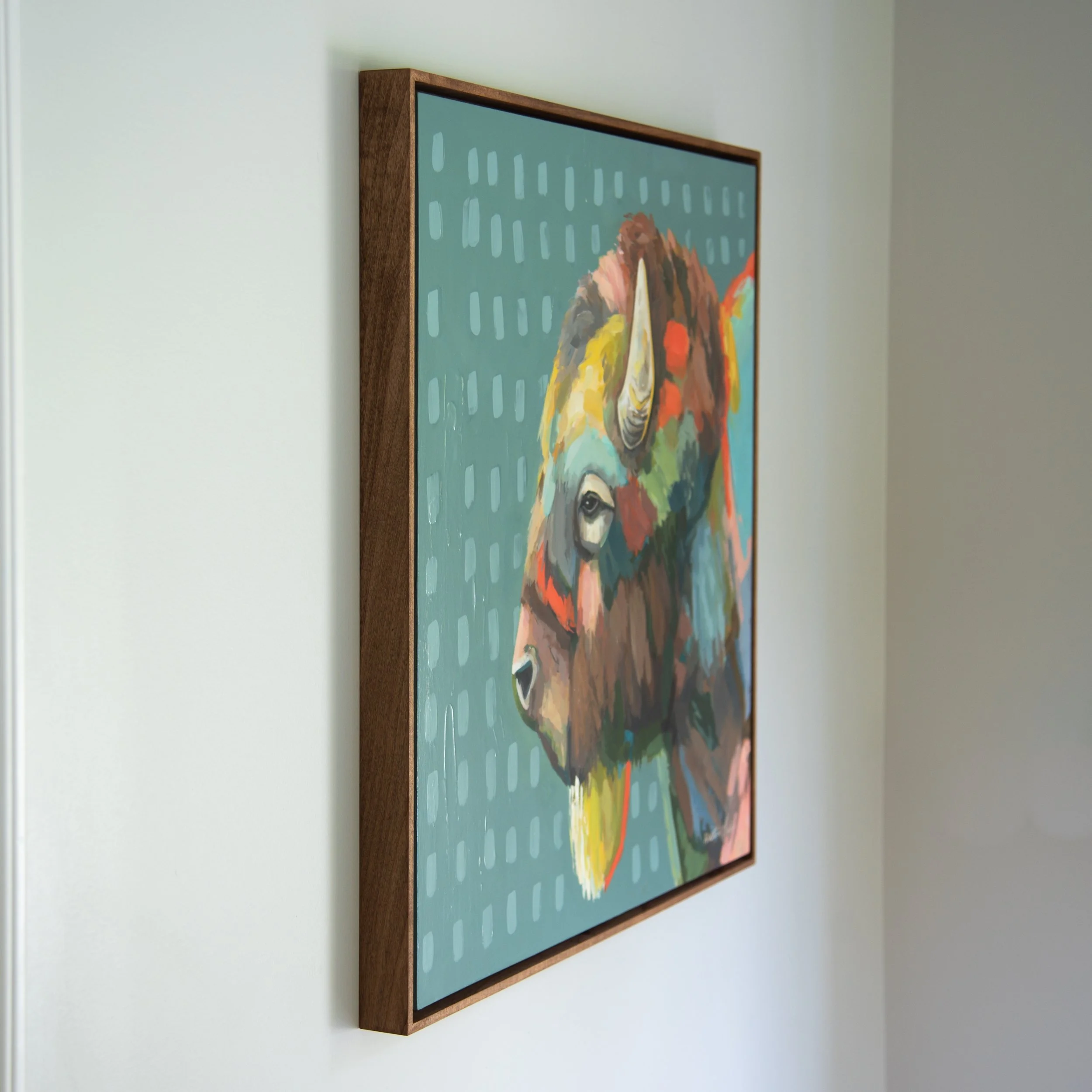 Colorful, expressive painting of bison by artist Kristen Preble