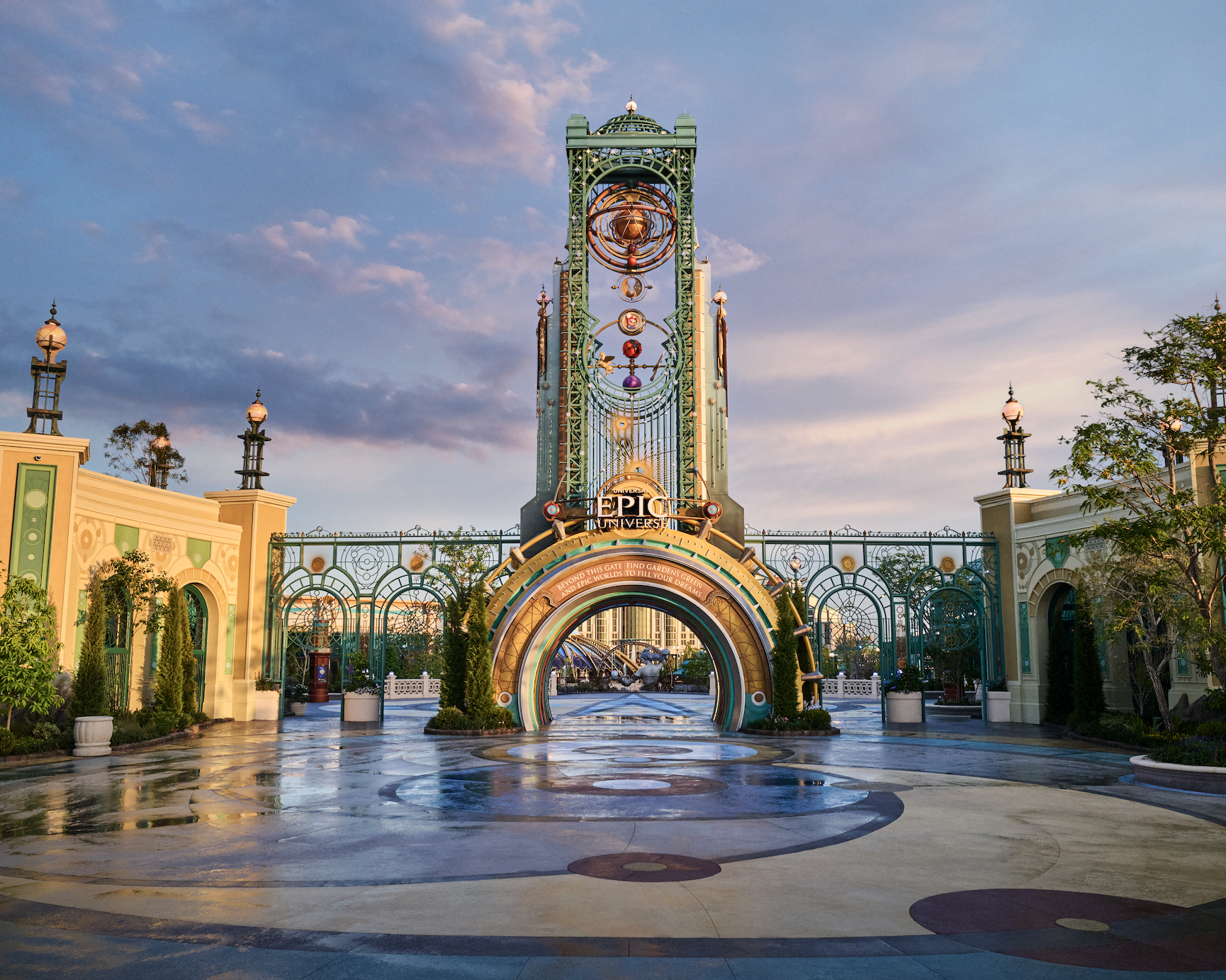 Universal Epic Universe theme park area showcasing immersive lands and signature attractions.