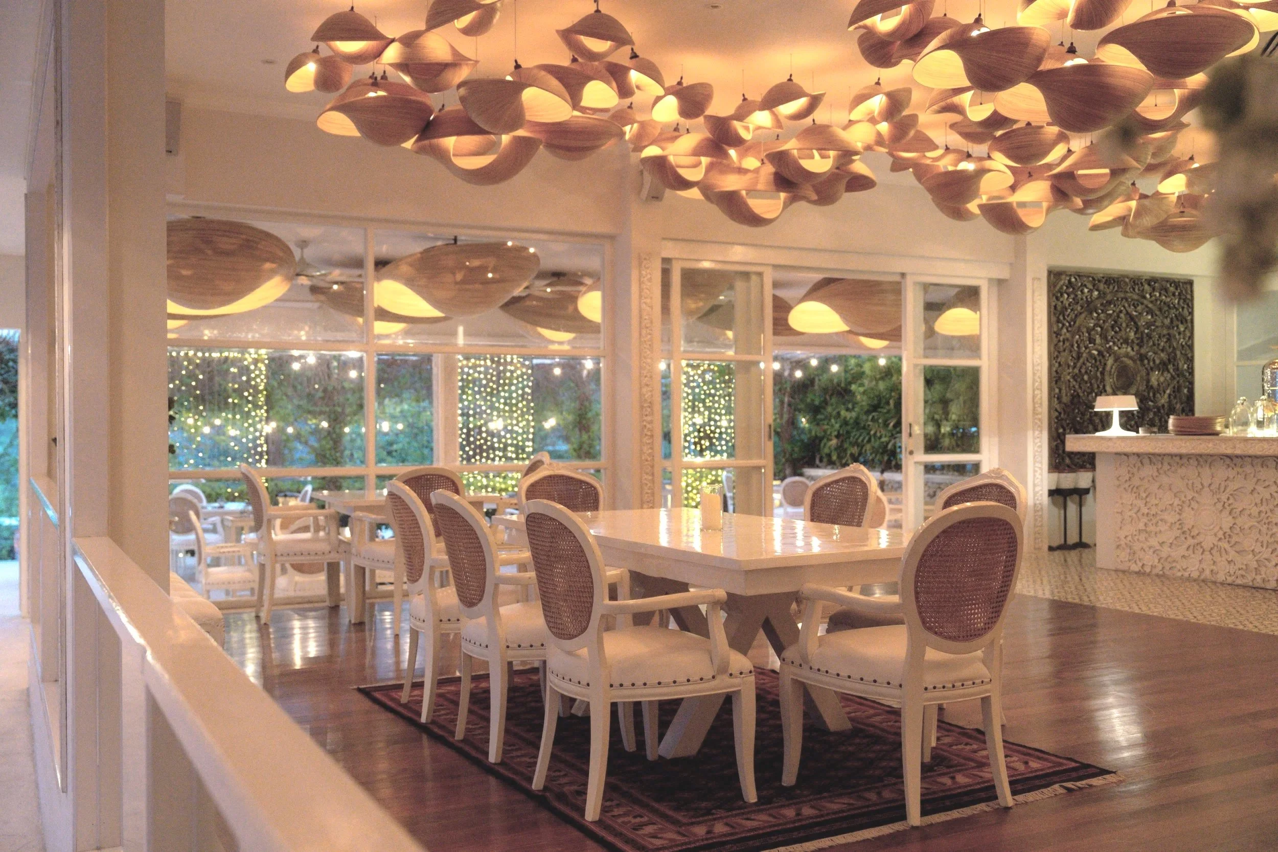 Indoor dining space in Opia Bali. Can seat maximum 20 guests.