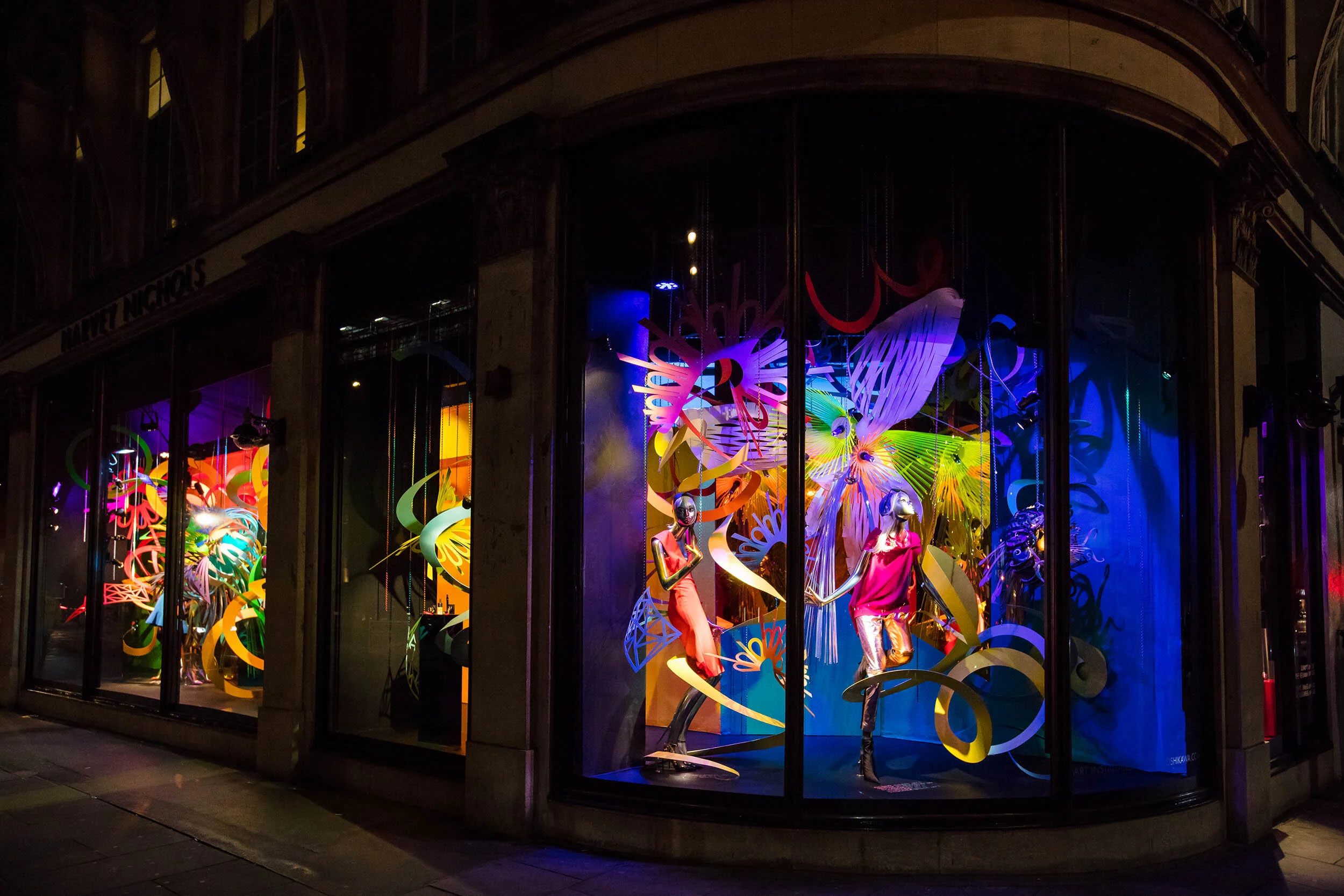 contemporary window storefront display art installations sculptures pop colorful Harvey Nichols London