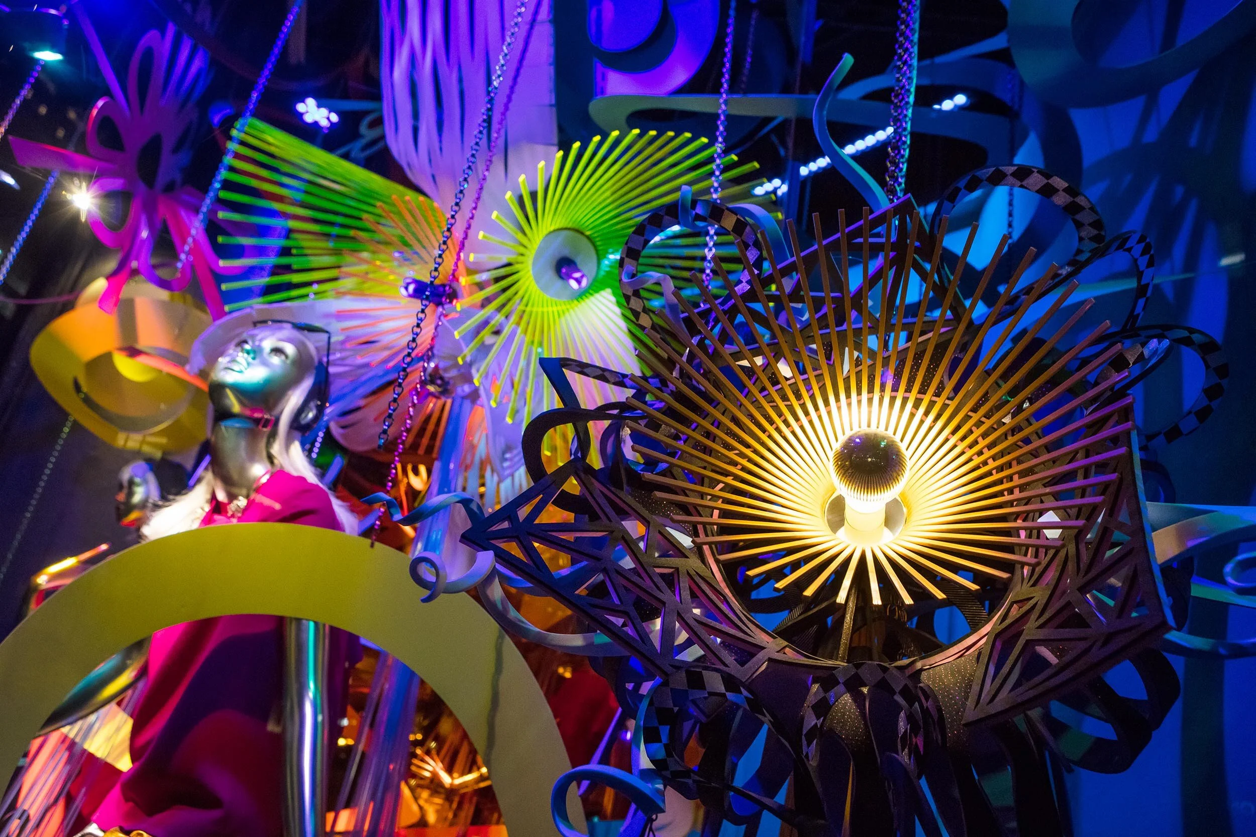 contemporary window storefront display art installations sculptures pop colorful Harvey Nichols London