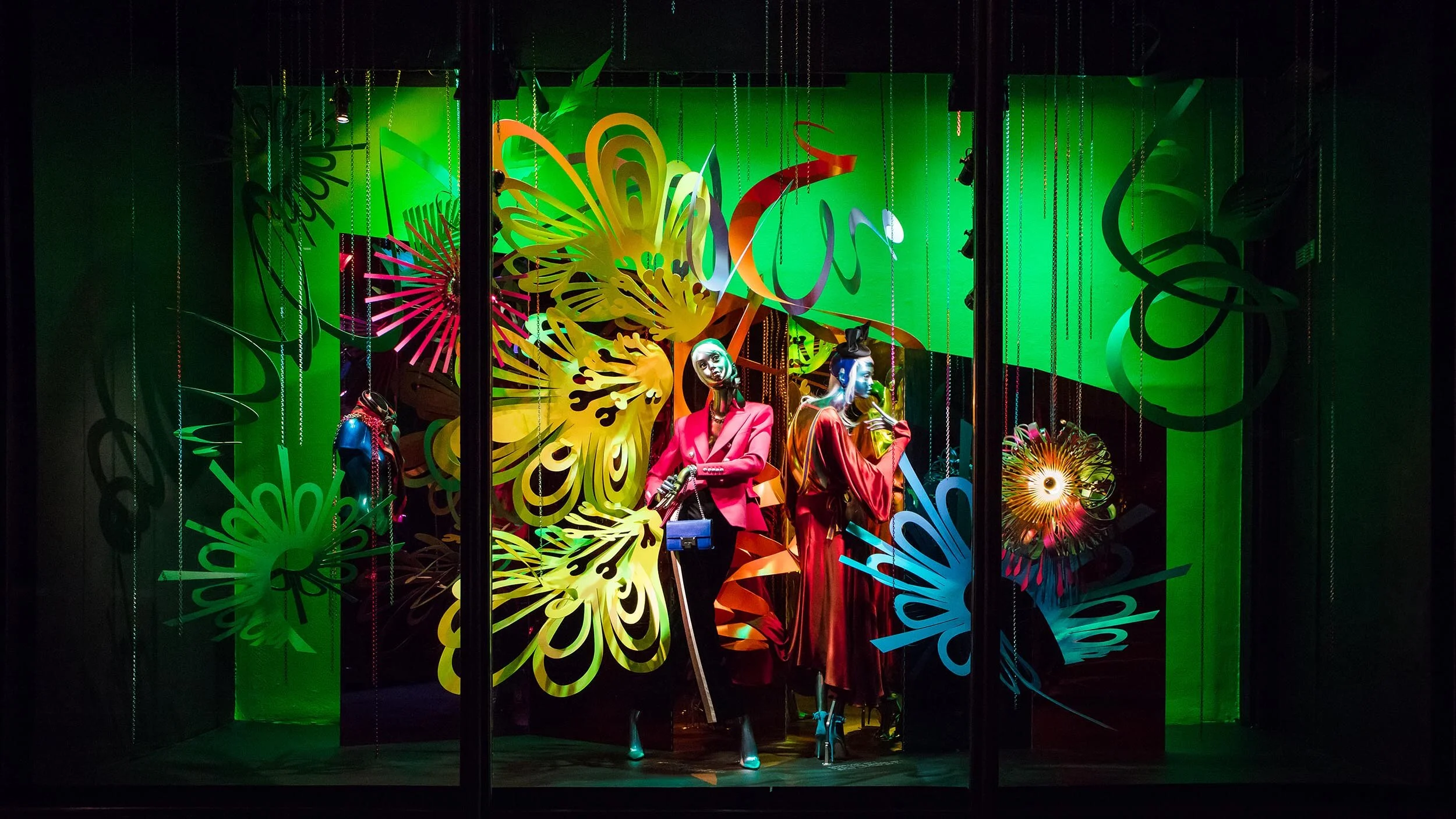 contemporary window storefront display art installations sculptures pop colorful Harvey Nichols London