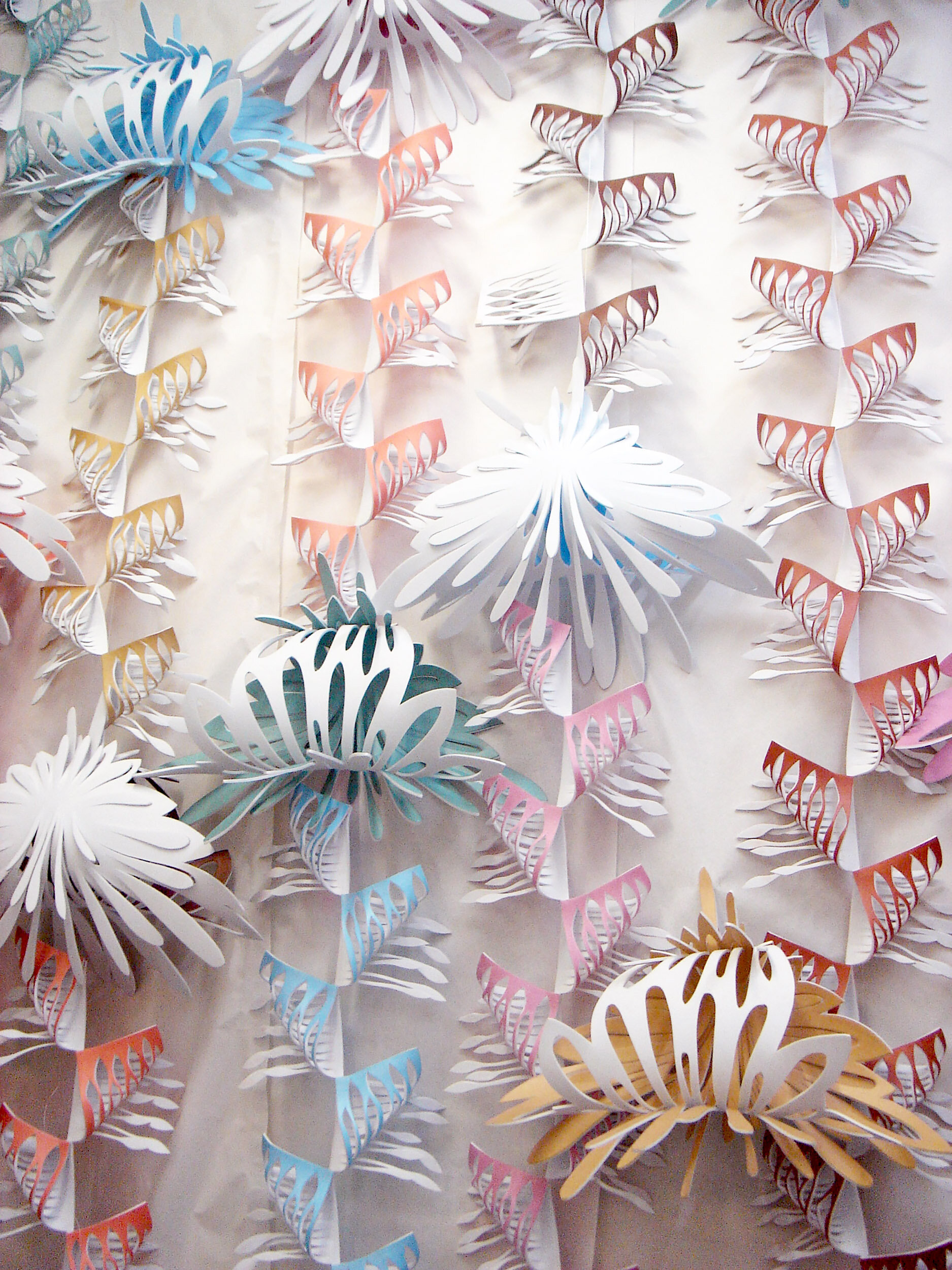 Kew Garden public art commission hanging cutout sculptures Orangery restaurant interior cafe