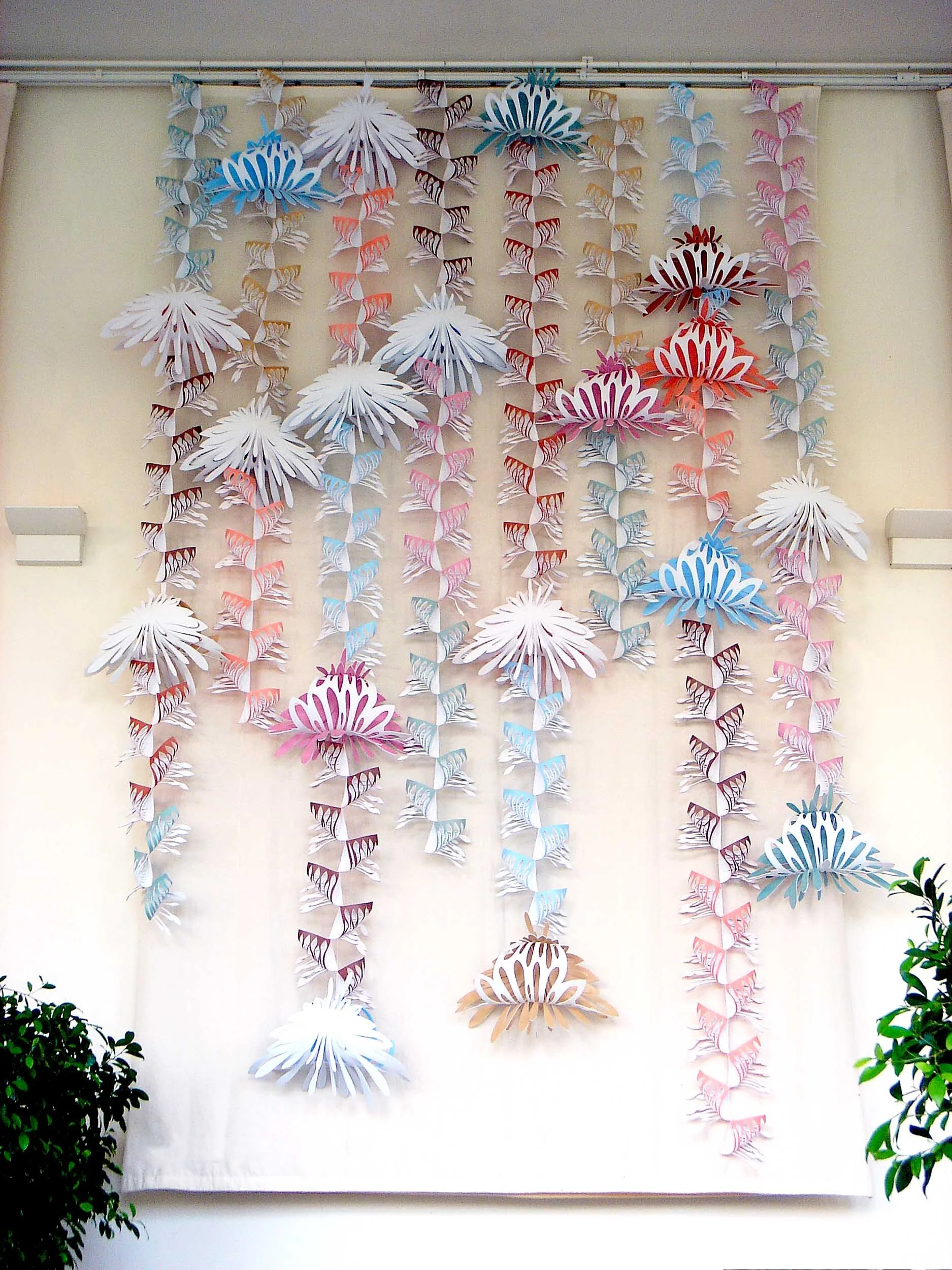 Kew Garden public art commission hanging cutout sculptures Orangery restaurant interior cafe