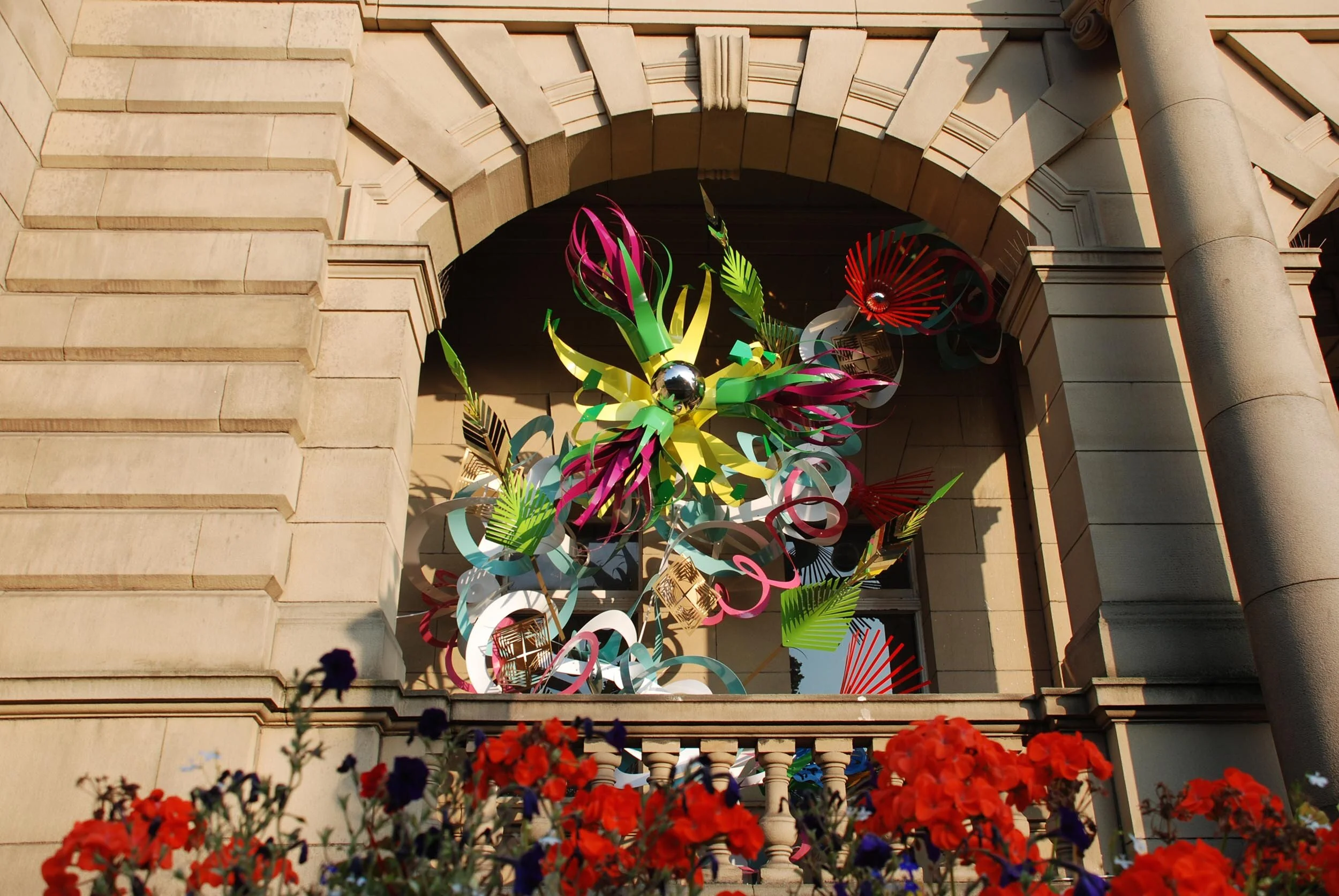 pair outdoor permanent site-specific contemporary entrance architecture canopy facade art installation sculpture