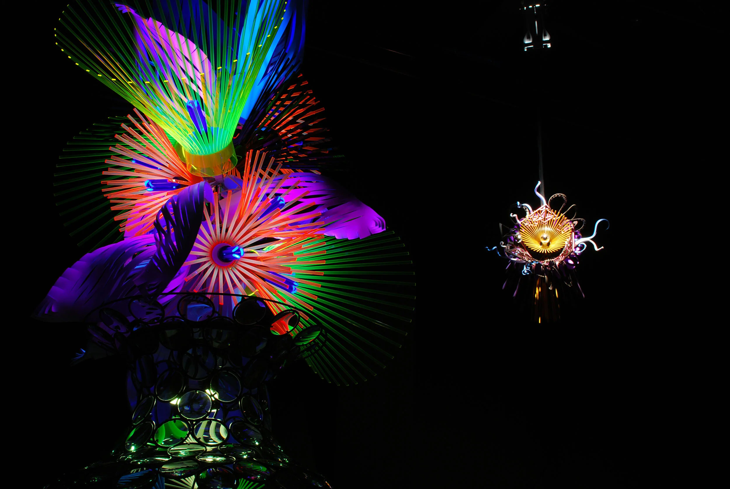 dynamic interactive magnifying glass sculpture fluorescent UV light art installation touring exhibitions