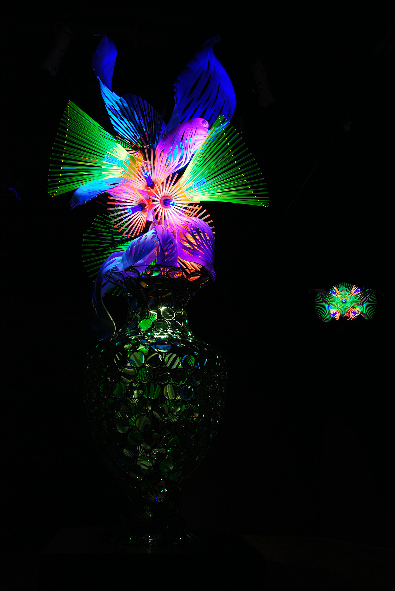 dynamic interactive magnifying glass sculpture fluorescent UV light art installation touring exhibitions