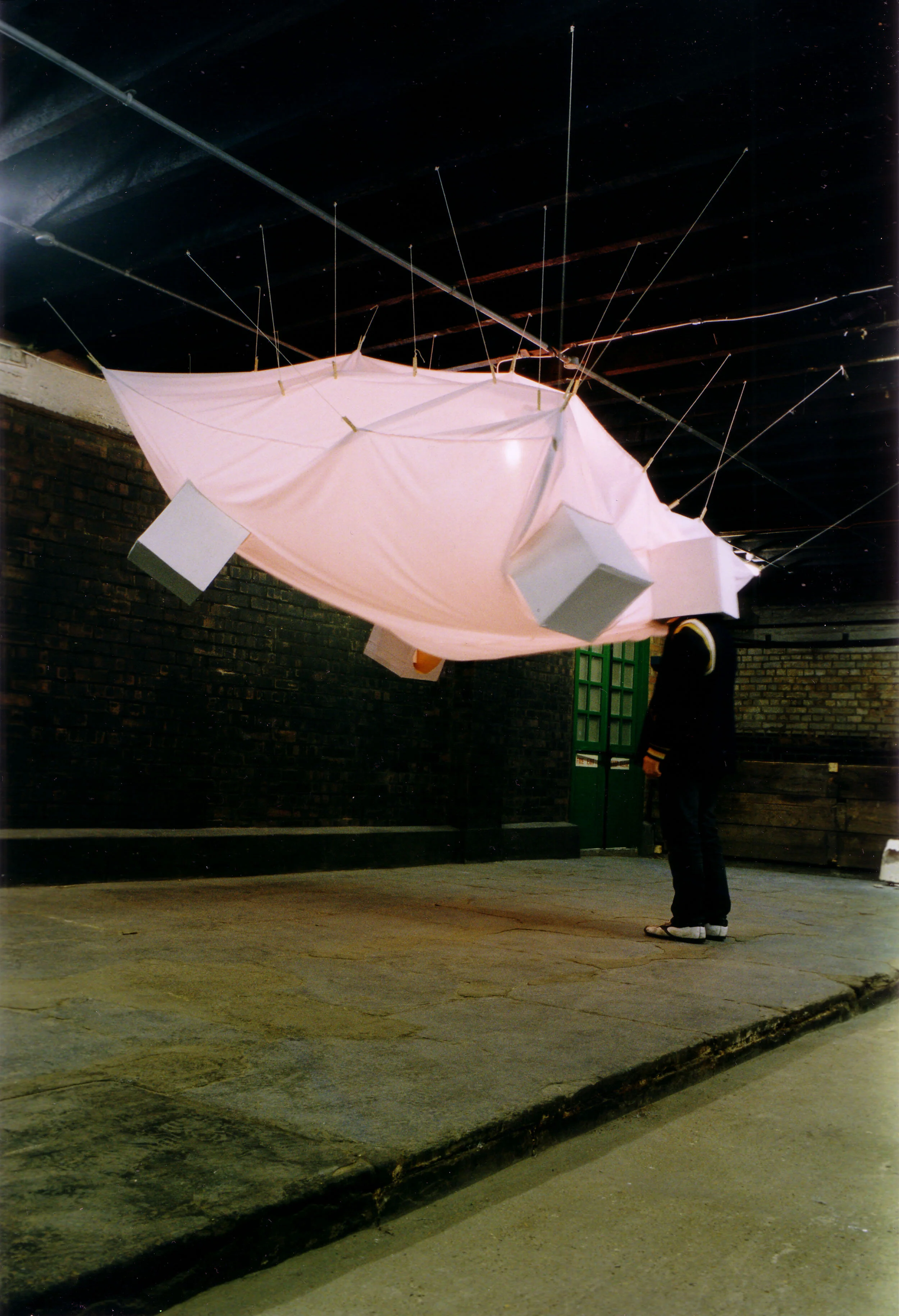 interactve chat room hanging texile mixed-media art installation suspended sculpture visual experiment