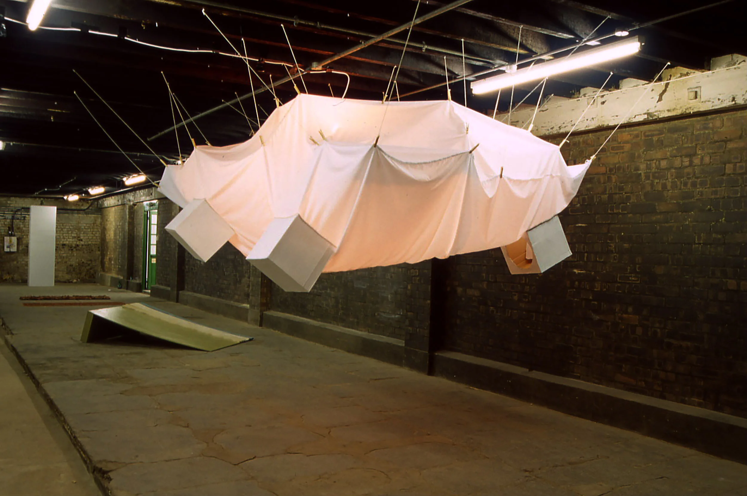 interactve chat room hanging texile mixed-media art installation suspended sculpture visual experiment