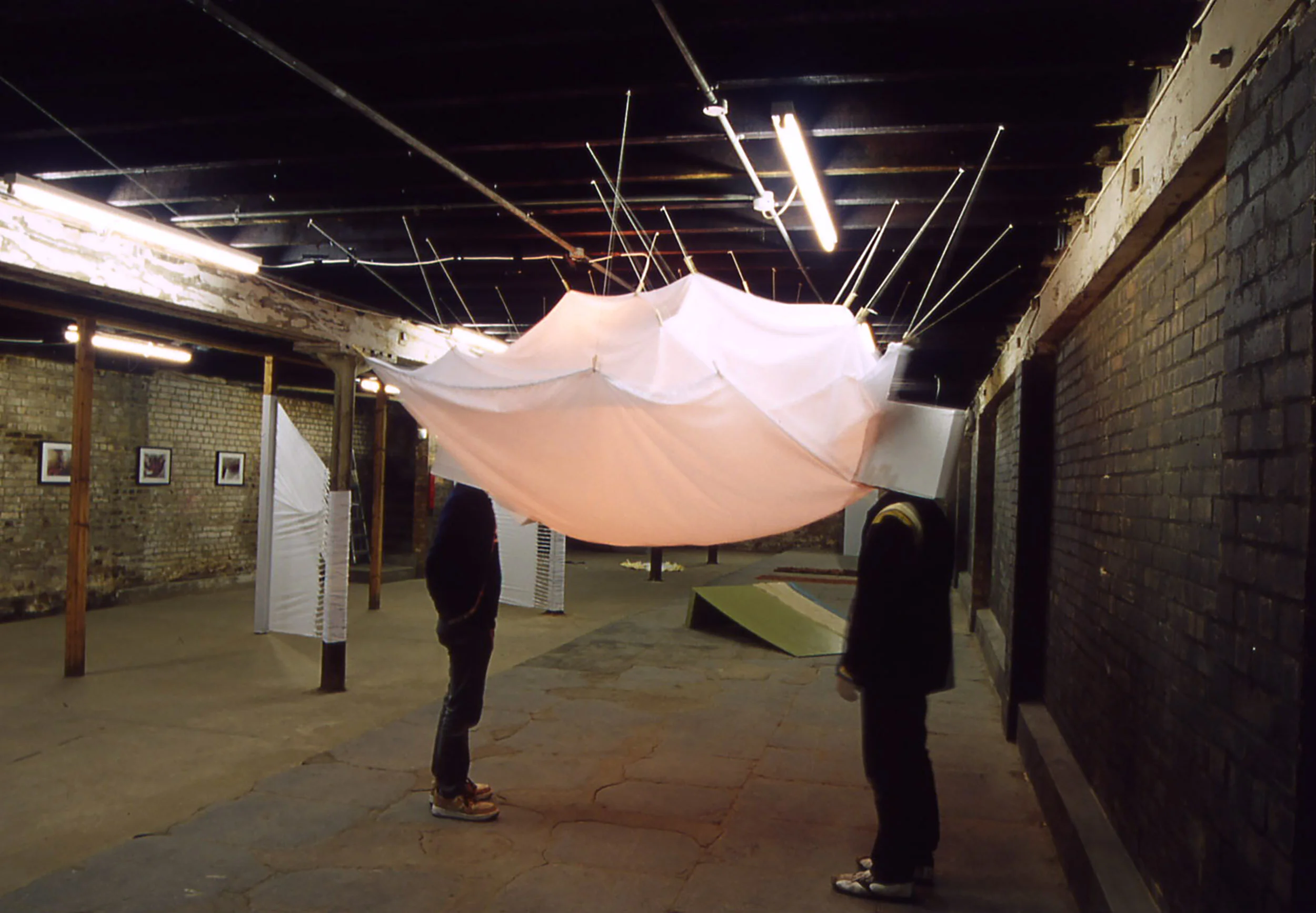 interactve chat room hanging texile mixed-media art installation suspended sculpture visual experiment