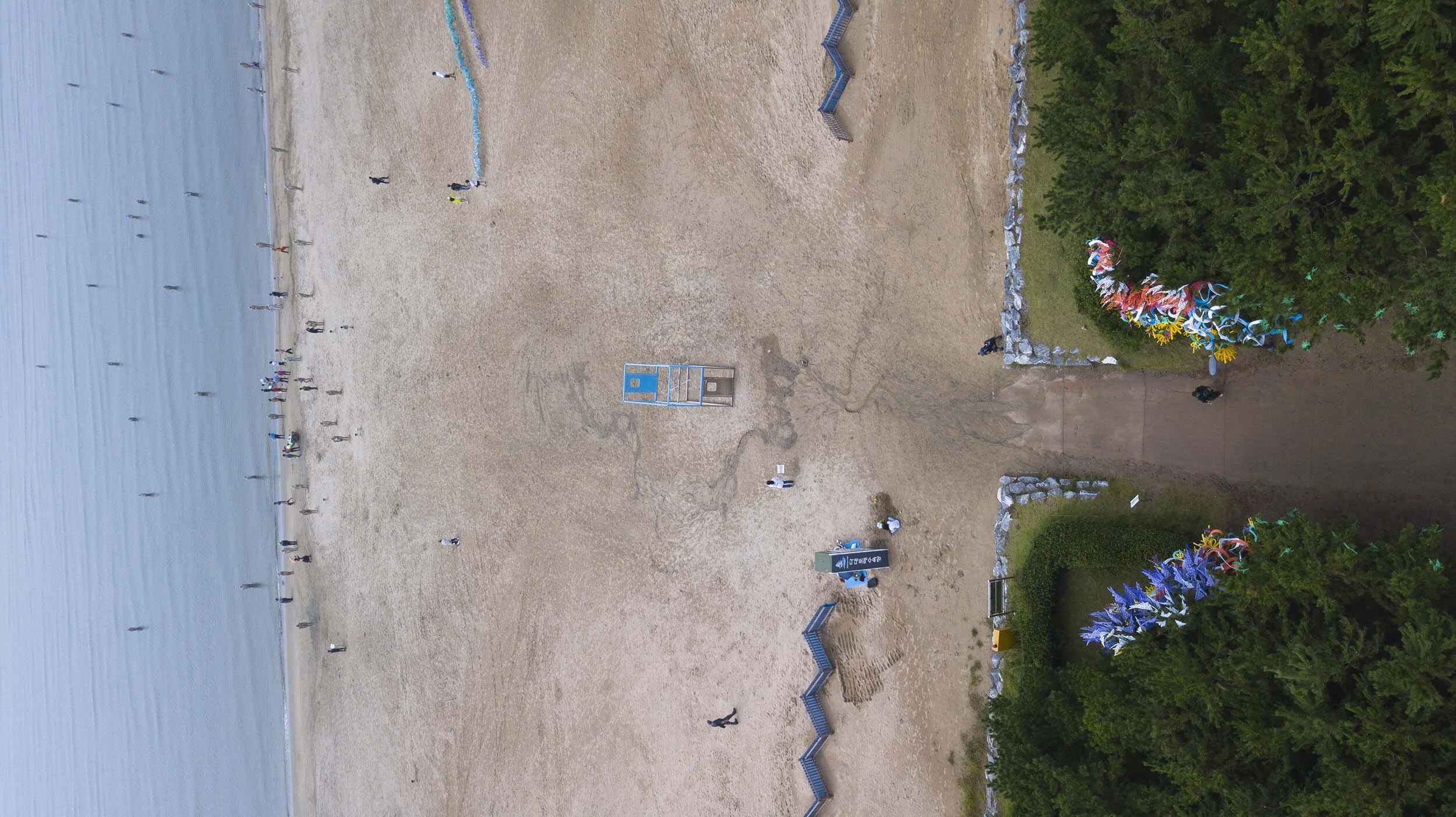pair outdoor Busan Biennale public art commission beach colorful sculpture installation festival