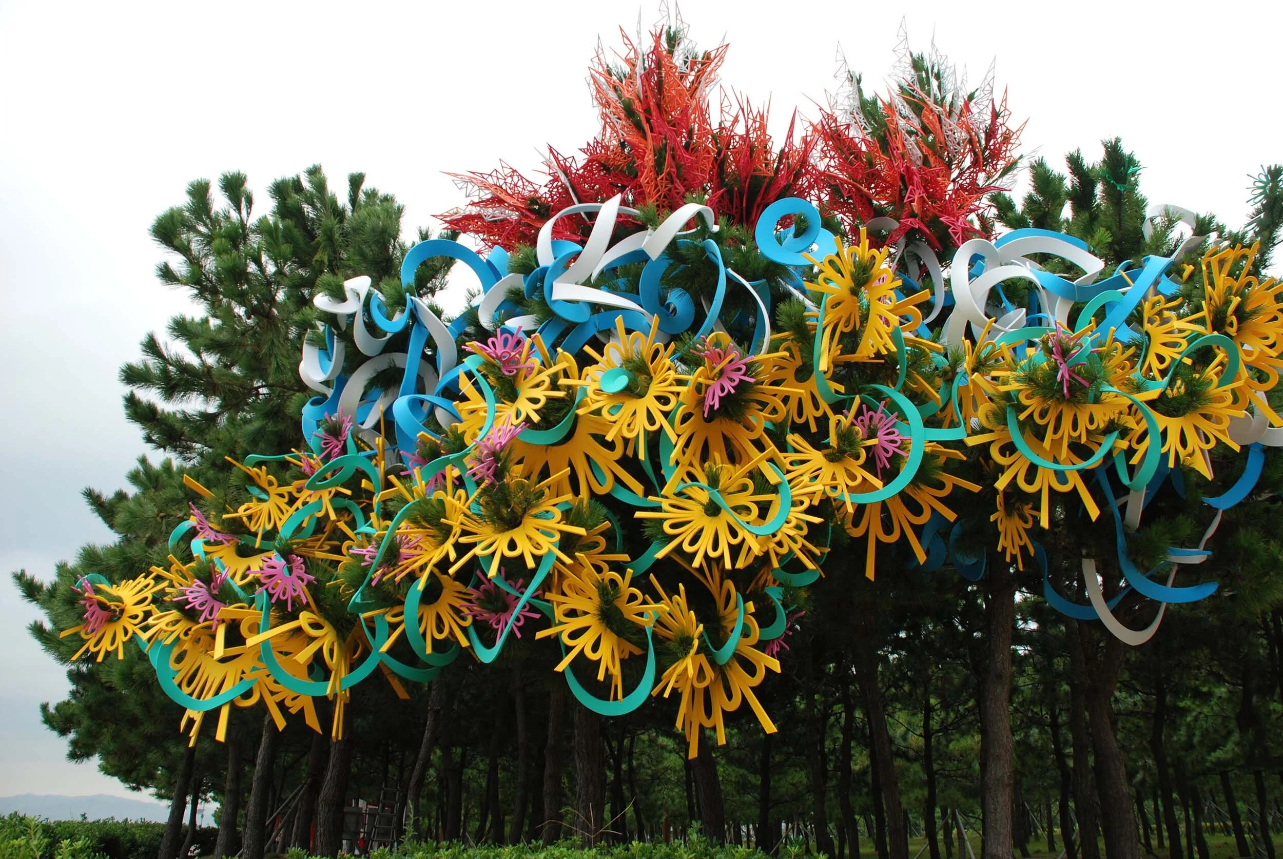 pair outdoor Busan Biennale public art commission beach colorful sculpture installation festival