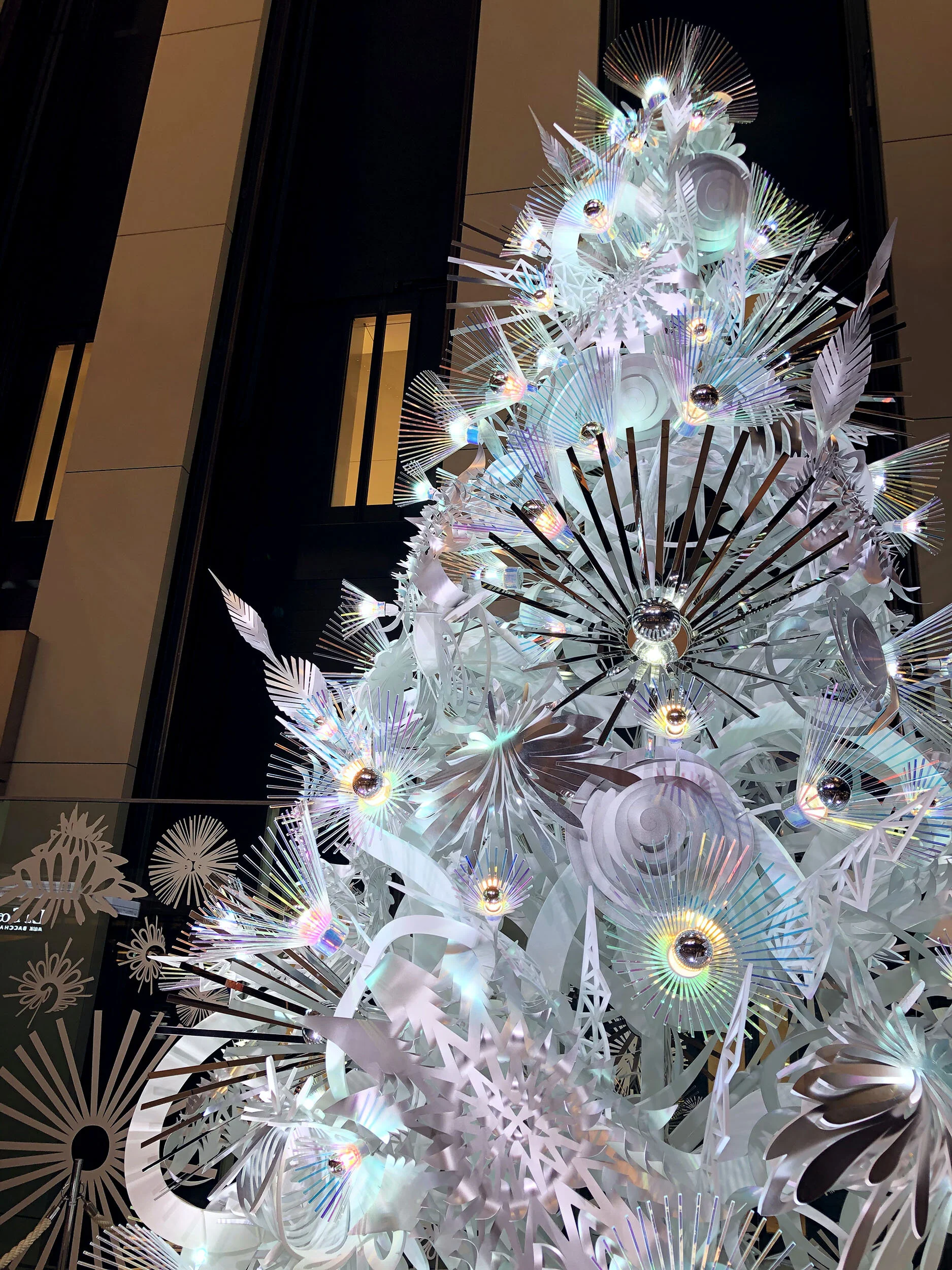Christmas tree hanging abstract lobby atrium light mixed-media art installation shopping mall