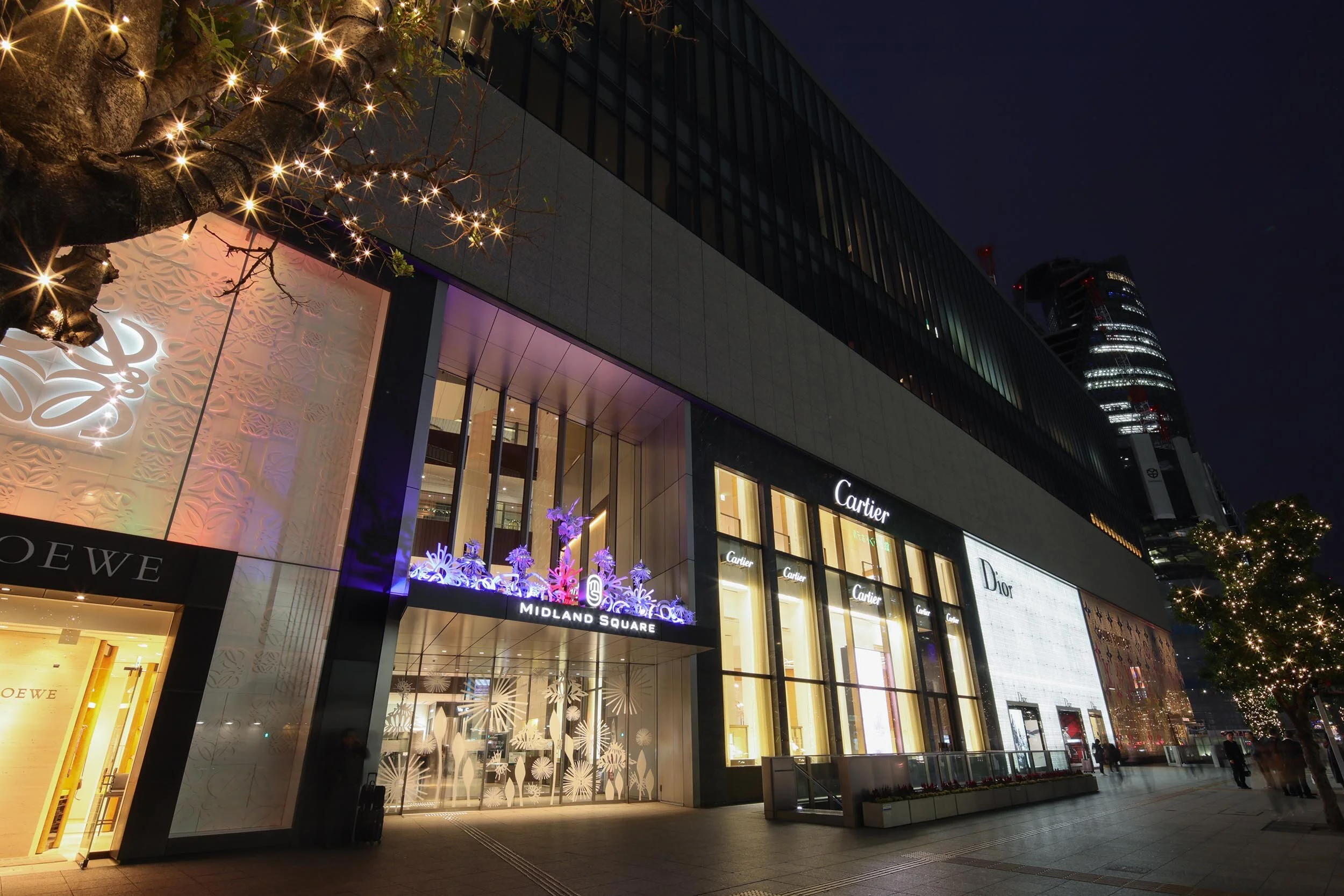 White Christmas dynamic public entrance canopy abstract light mixed-media art installation mall