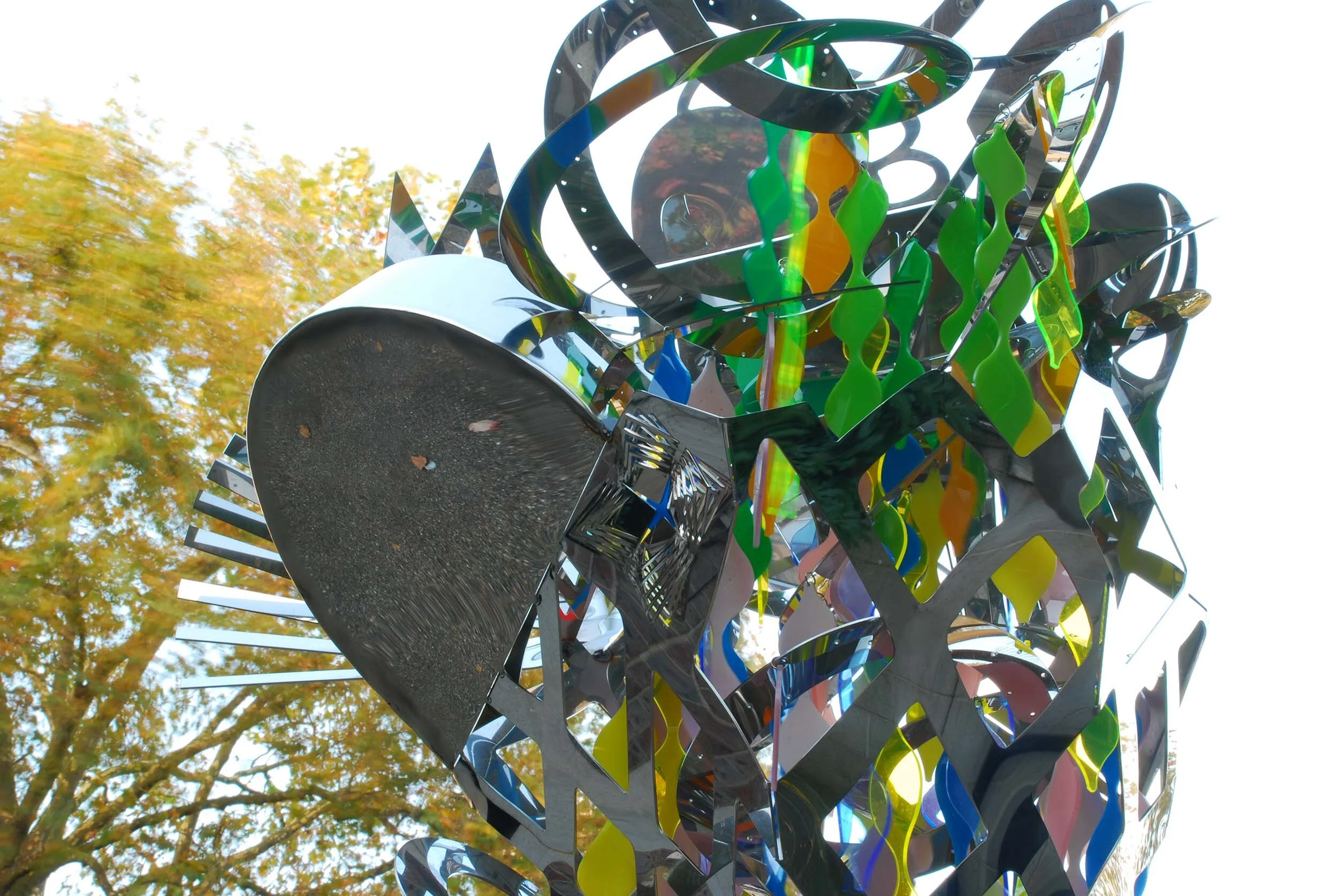abstract figure polished stainless sculpture chair Henry Moore plinth art project Chelsea